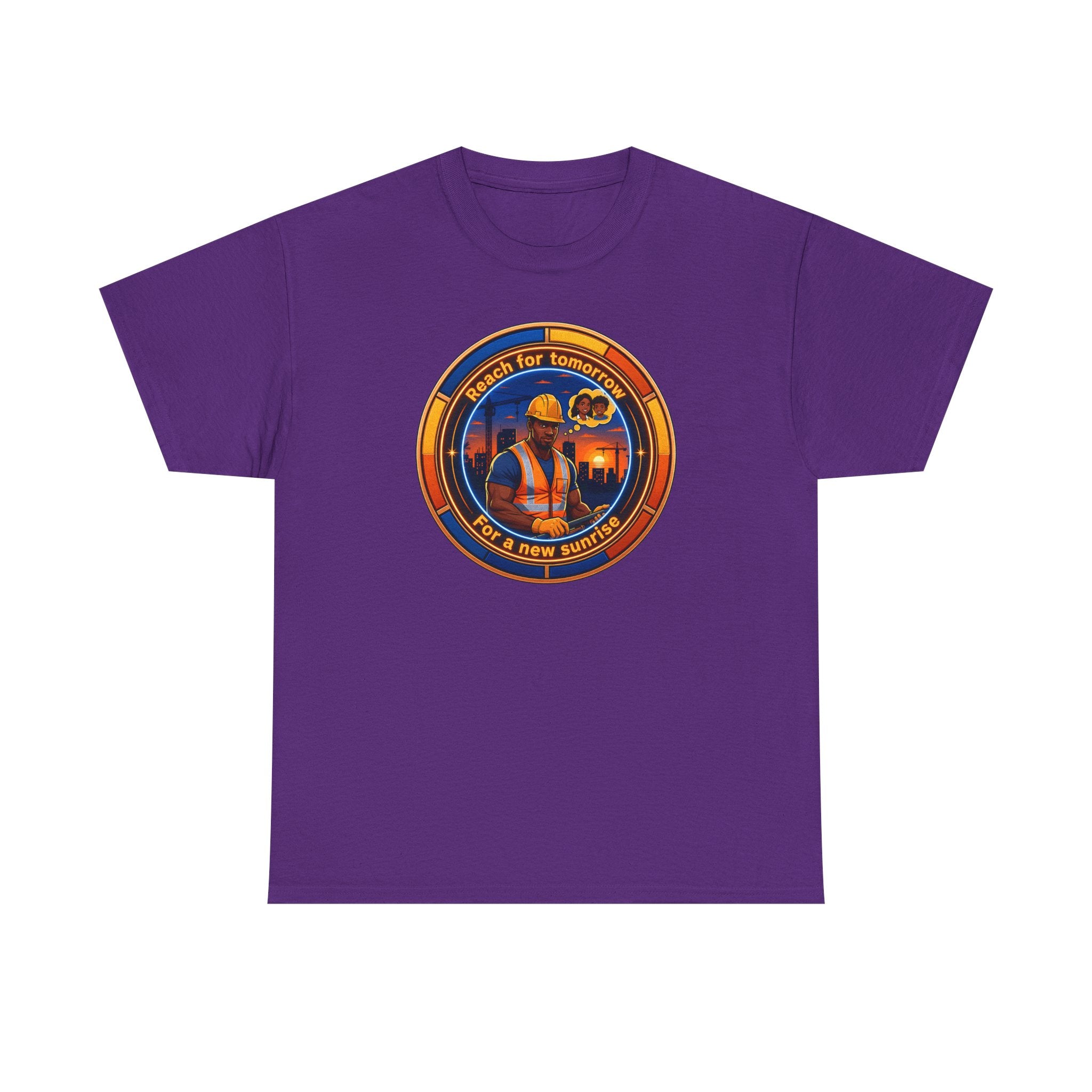 Construction Worker Sunset Tee — “Reach for Tomorrow ” Safety Crew T-Shirt