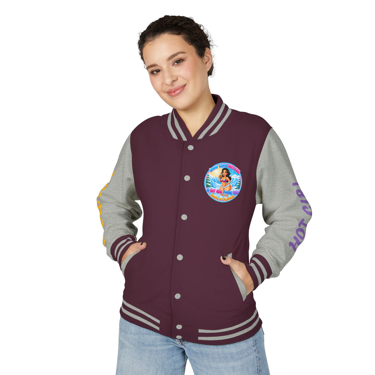 Letterman Jacket — 'SnowCone, Hot Girl' Retro Beach Graphic