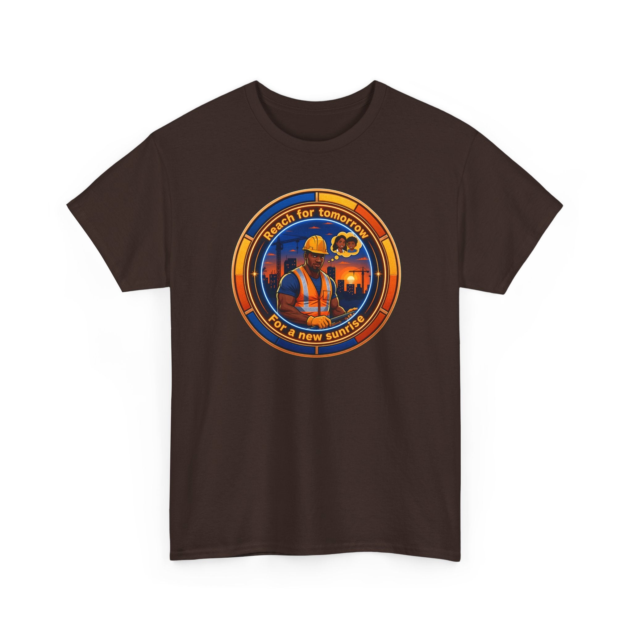 Construction Worker Sunset Tee — “Reach for Tomorrow ” Safety Crew T-Shirt