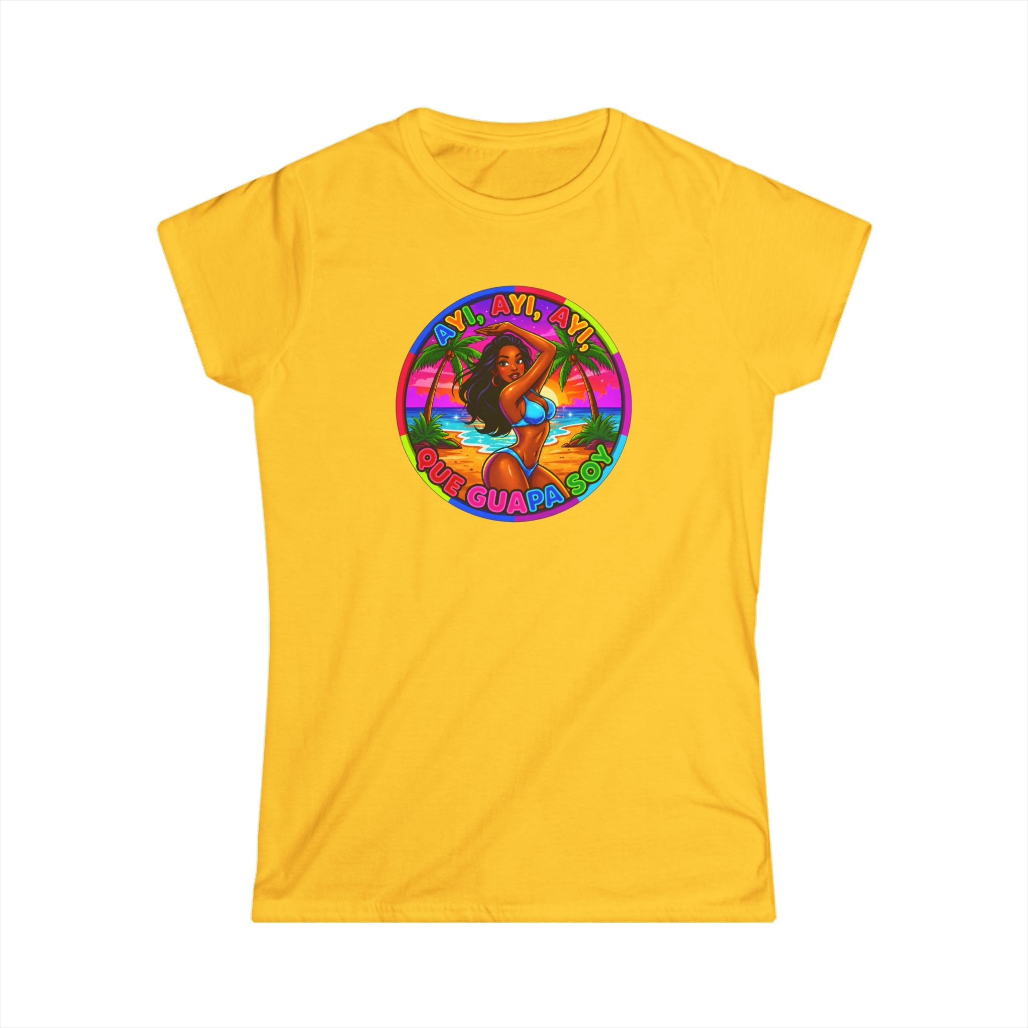Vintage Tropical Surf T-Shirt — "Ayi, Ayi Ayi Que Guapa Soy"  Retro Beach Graphic