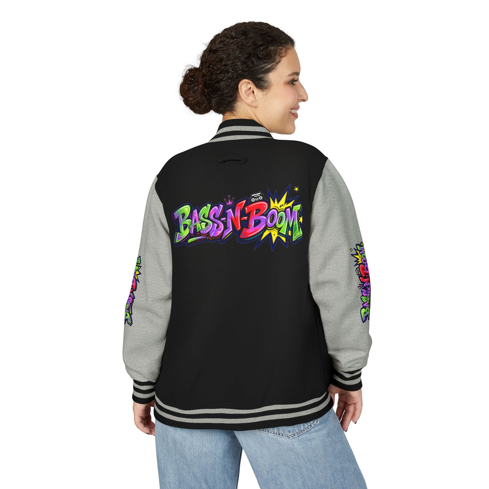 Letterman Jacket — 'Bass N Boom' Graffiti Bomber