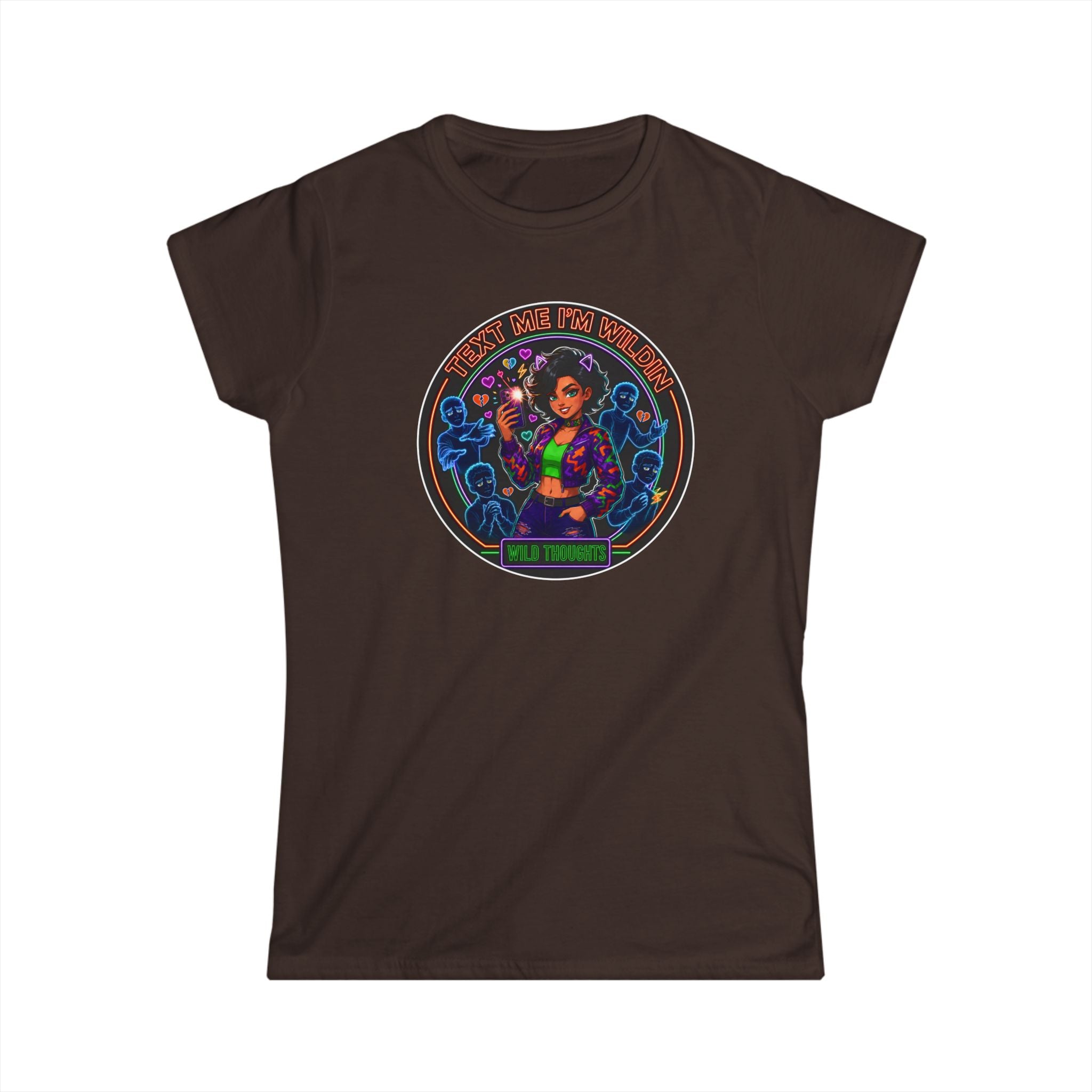 Women's Tee — "Text Me, I'm Wilding" Vibrant Cosmic Girl Graphic