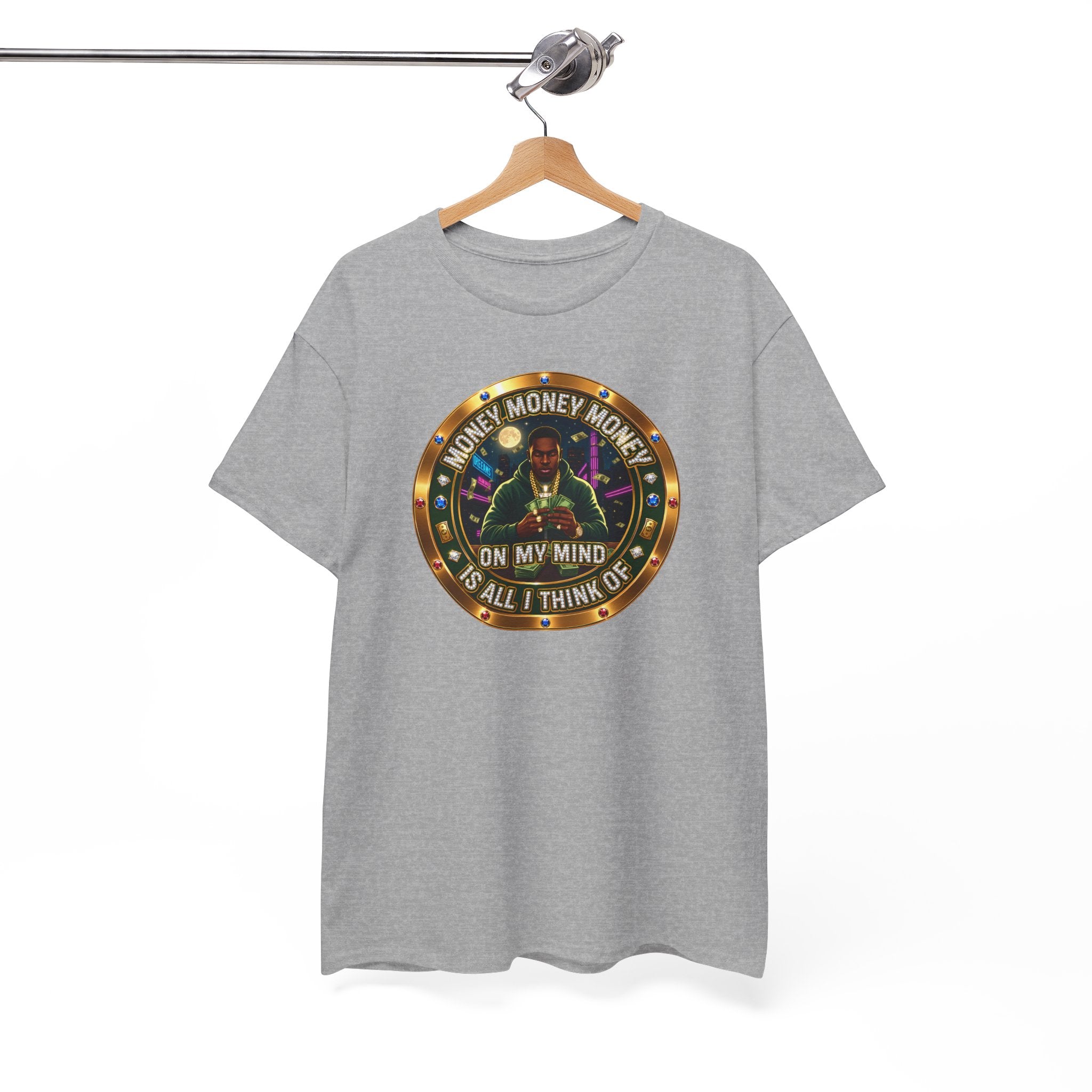 "Money On My Mind" Graphic Tee — Retro Casino Coin Design