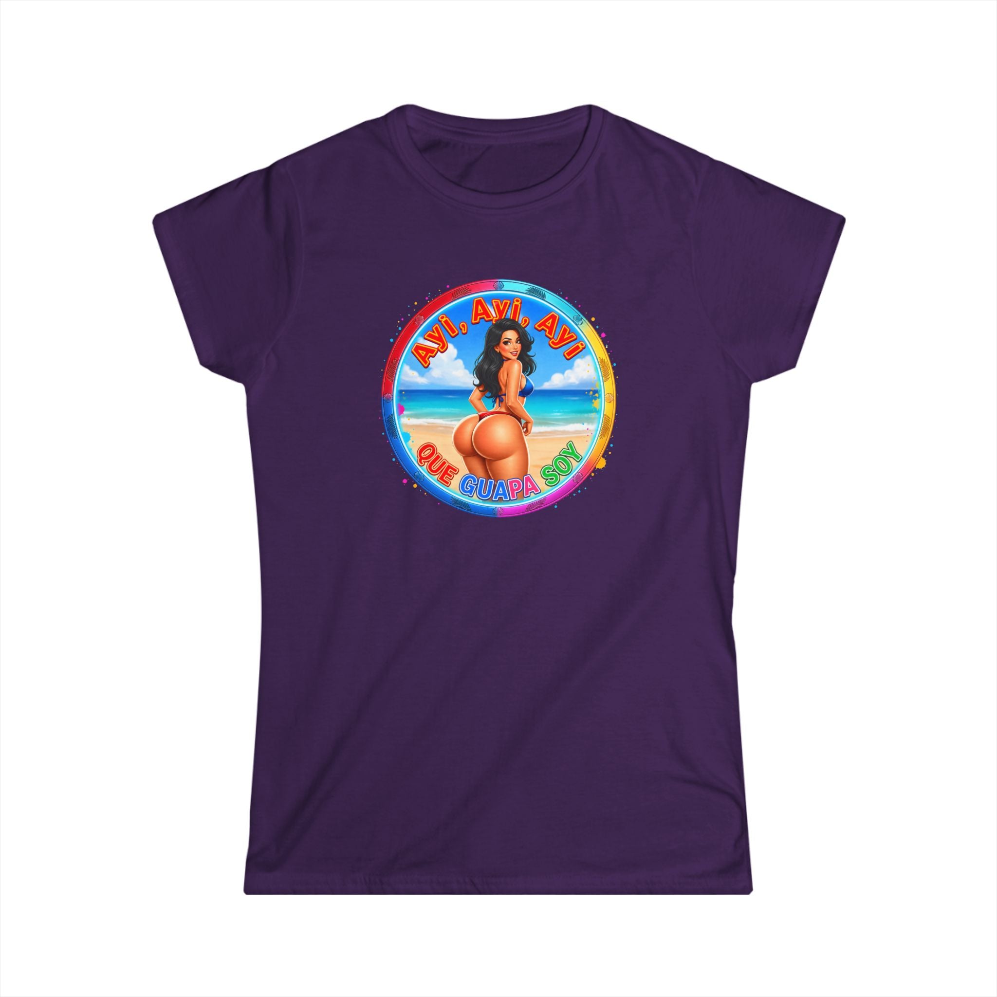 Women's Tee - Retro Beach Bikini Graphic "Ayi Ayi Ayi Que Guapa Soy"