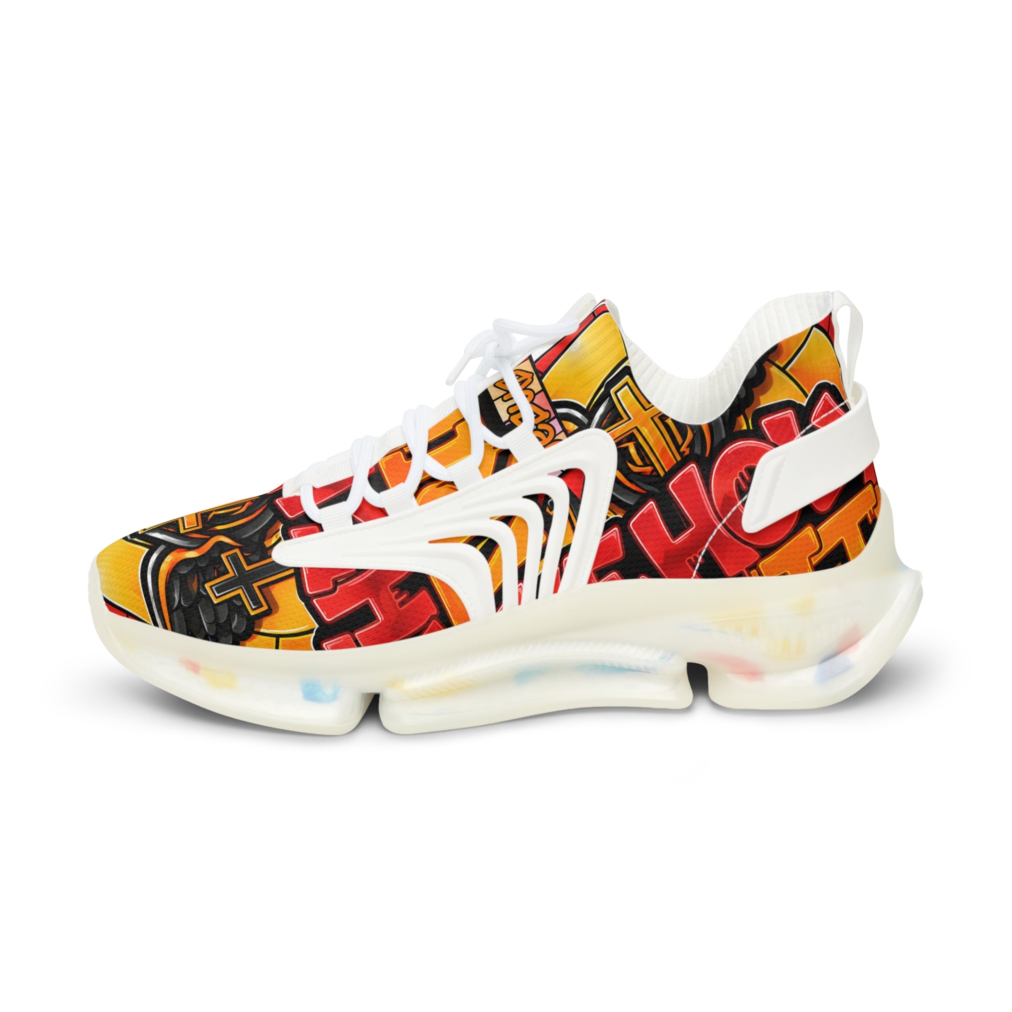 Men's Graphic Sneakers — "Holy Trinity " Bold Cross & Flame Athletic Shoes