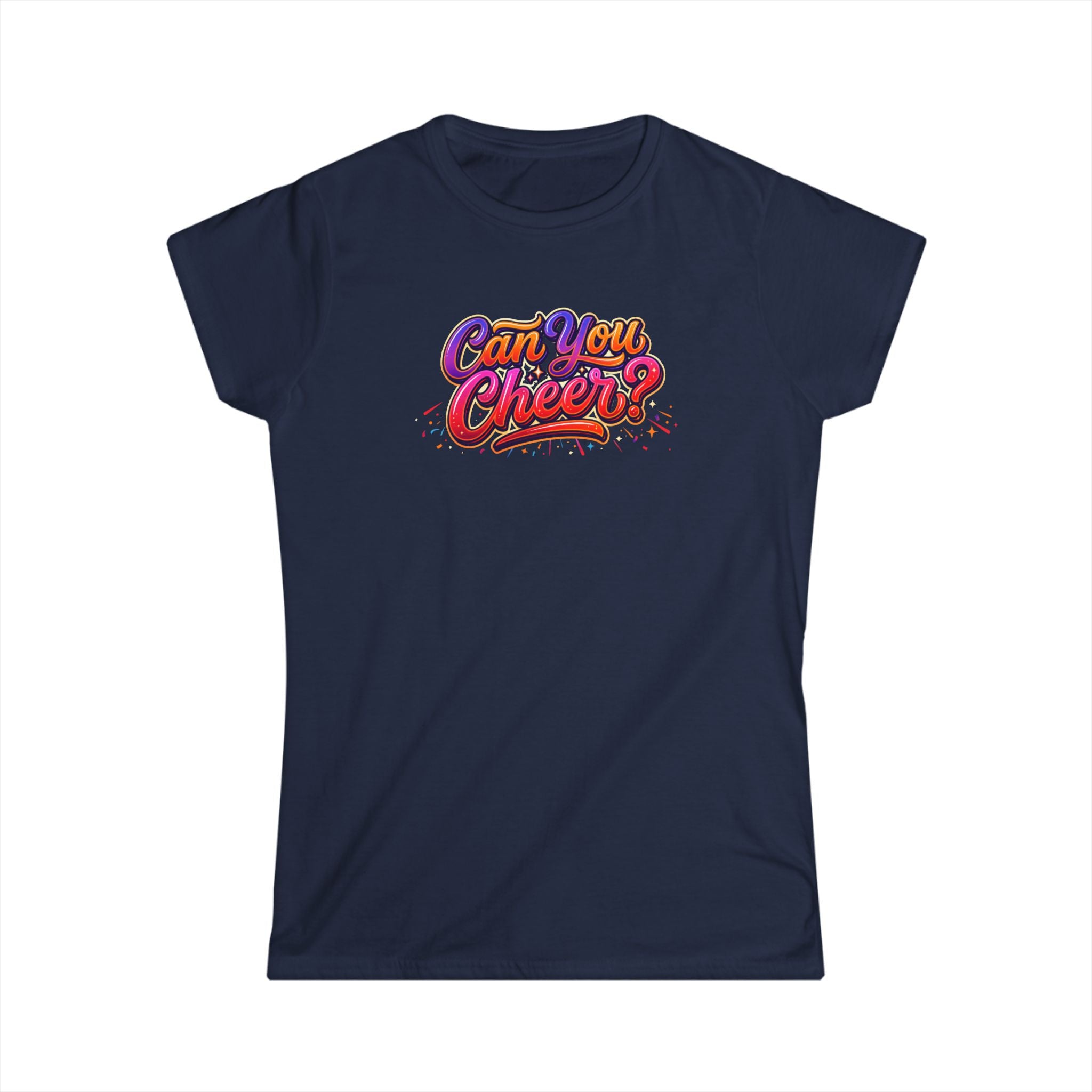 Women's Tee — "Can You Cheer" Colorful Retro Script Graphic