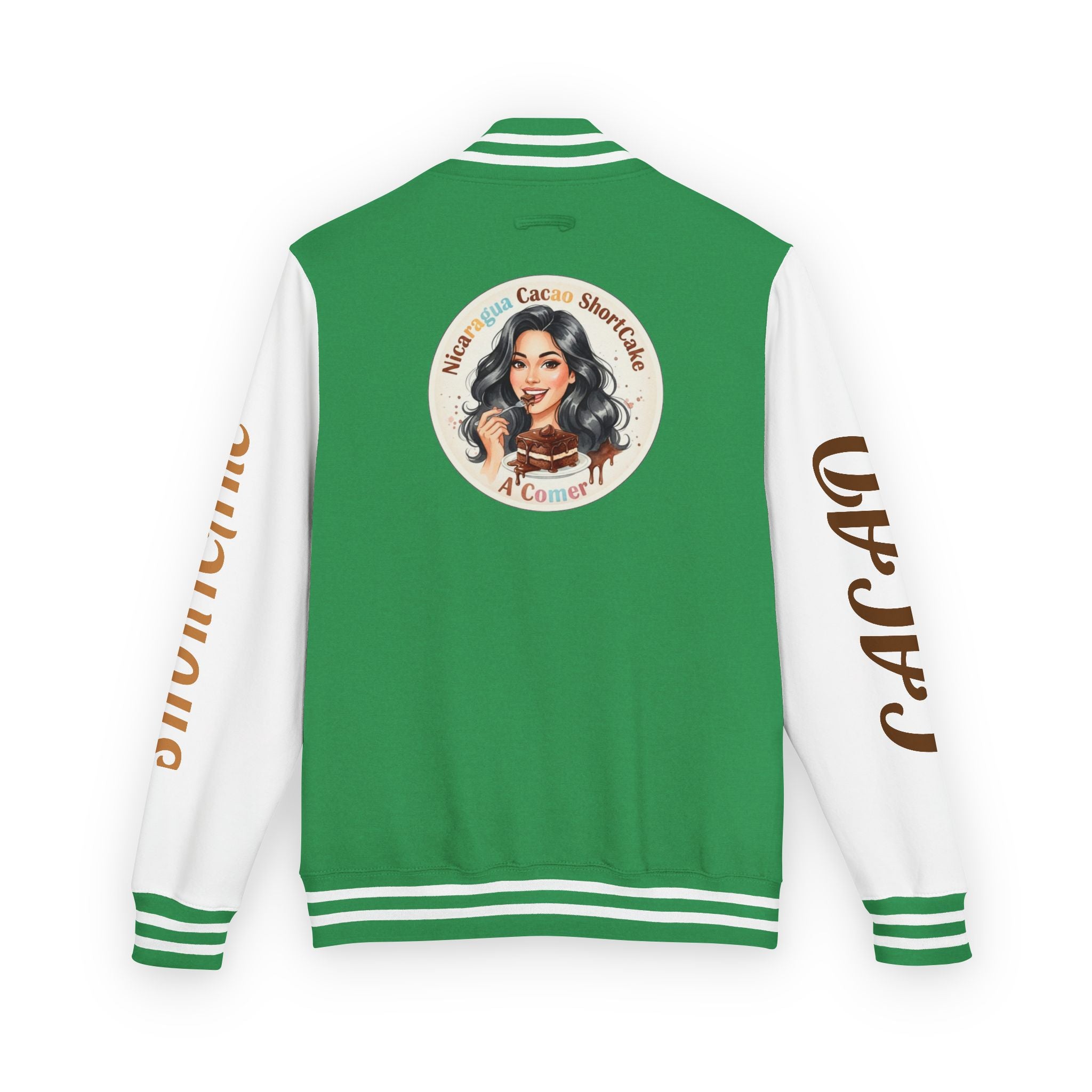 Vintage Pin-Up Letterman Jacket — " Nicaragua Cacao Shortcake " Retro Logo Varsity Jacket