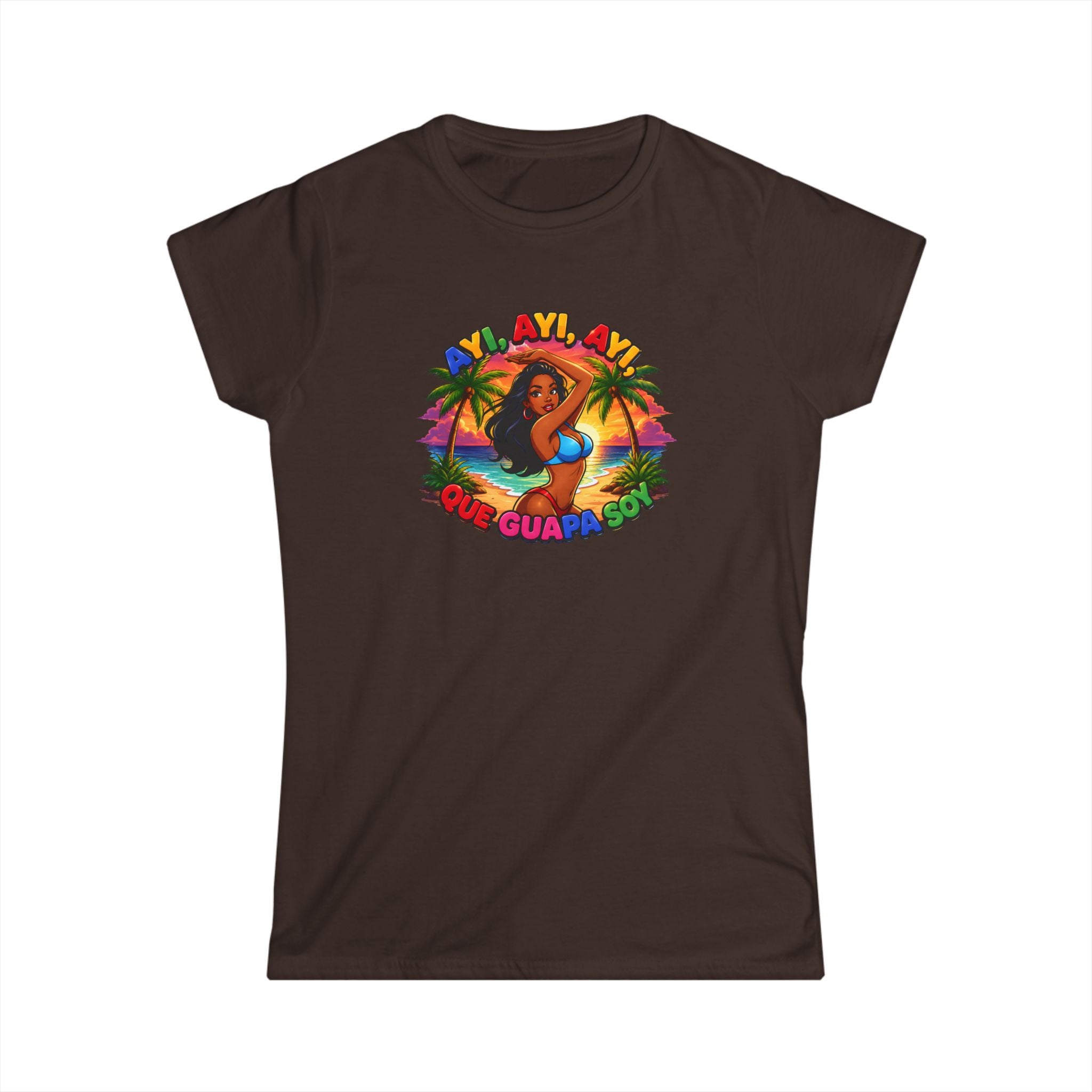 Women's Tee — Tropical ''Ayi, Ayi, Ayi Que GuapaSoy'' Beach Vibes Graphic Shirt