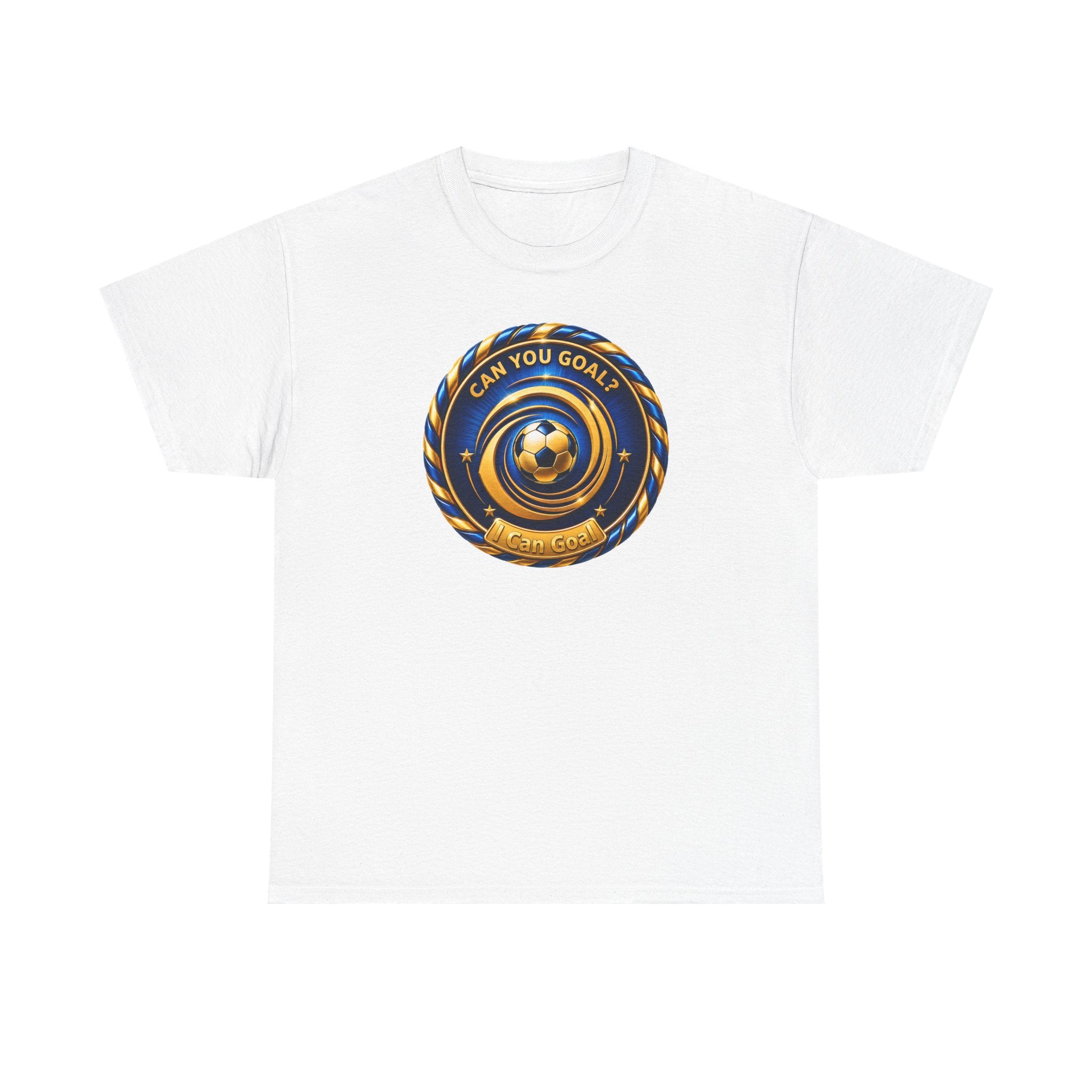 Soccer Badge Tee — "Can You Goal?" Graphic Soccer Shirt