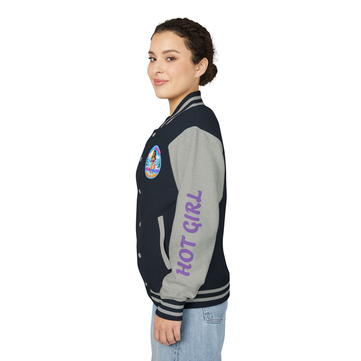 Letterman Jacket — 'SnowCone, Hot Girl' Retro Beach Graphic