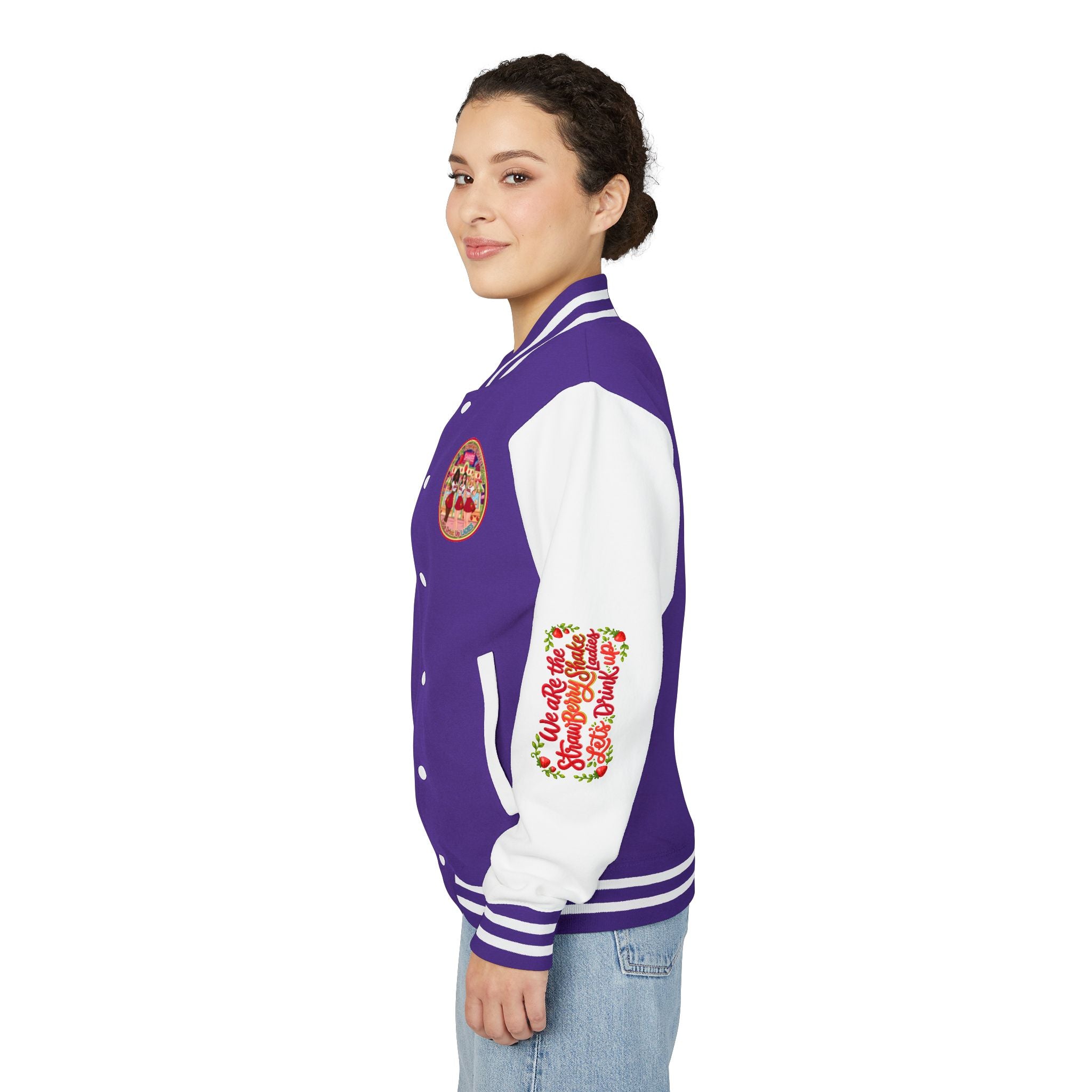 Letterman Jacket — " We Are The Strawberry Shake Ladies " Retro 'Shakee' Strawberry Girls Varsity Jacket