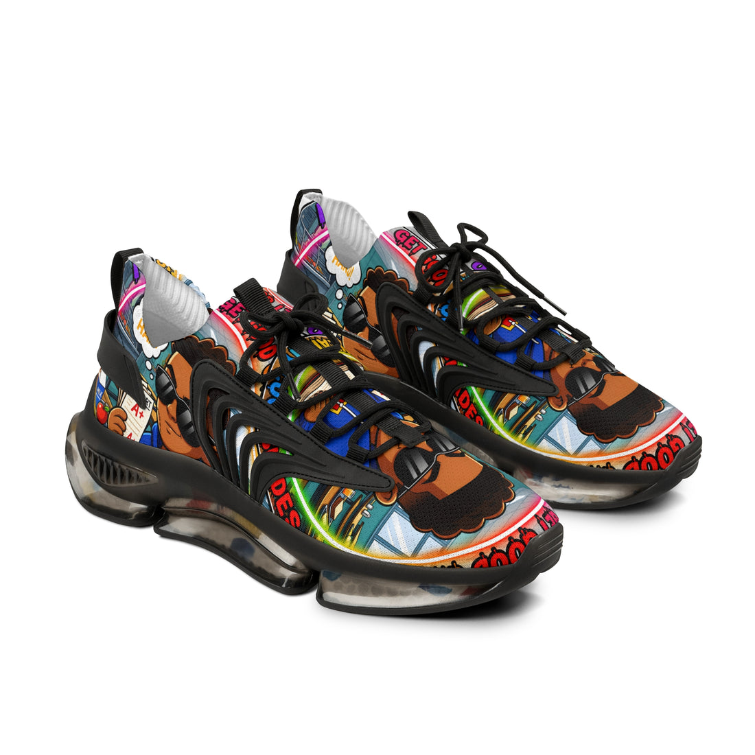Men's Mesh Sneakers — "I Have To Get Good Grades" Colorful Urban Cartoon Print Athletic Shoes