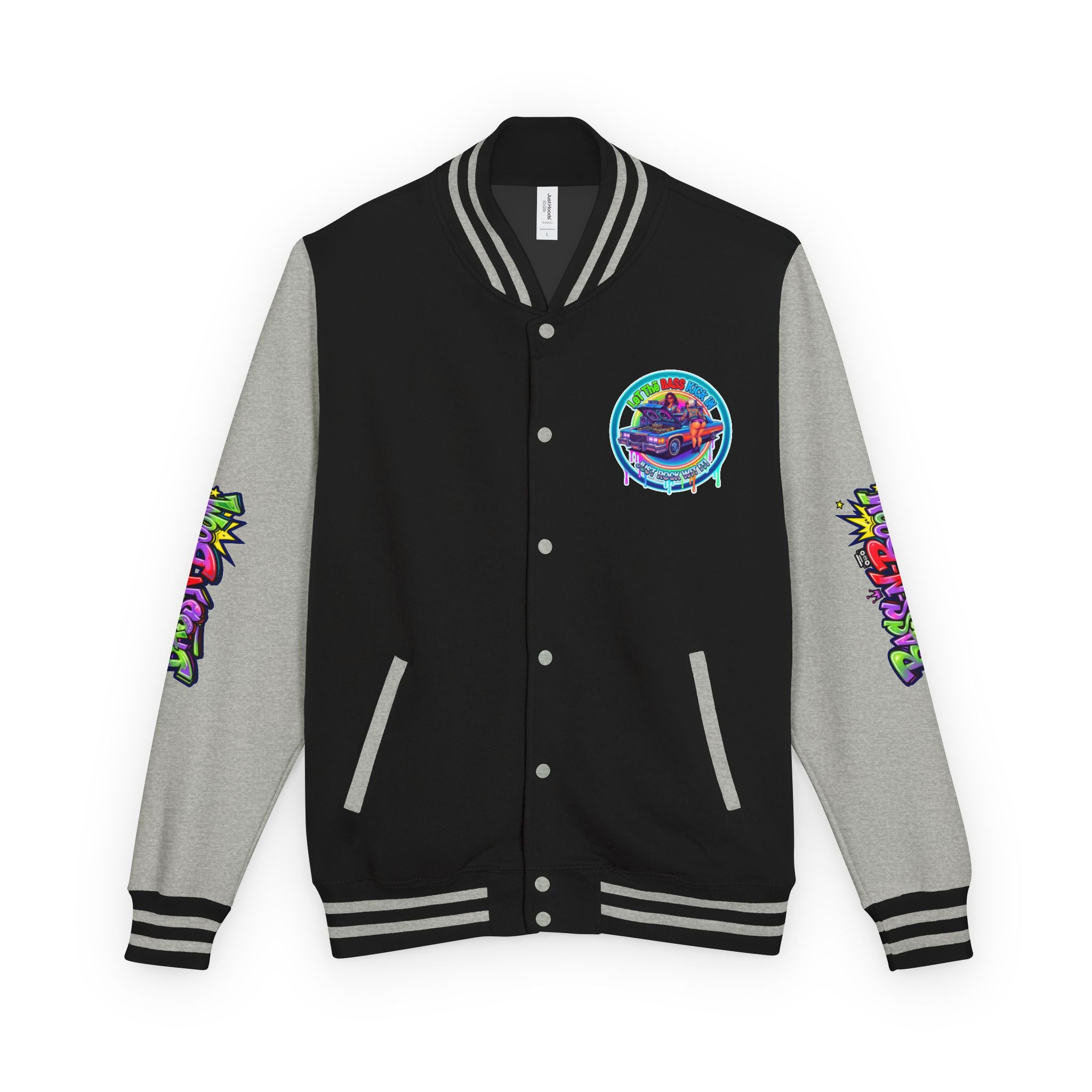 Letterman Jacket — ' Let The Bass Kick In' Retro Lowrider Crew Graphic