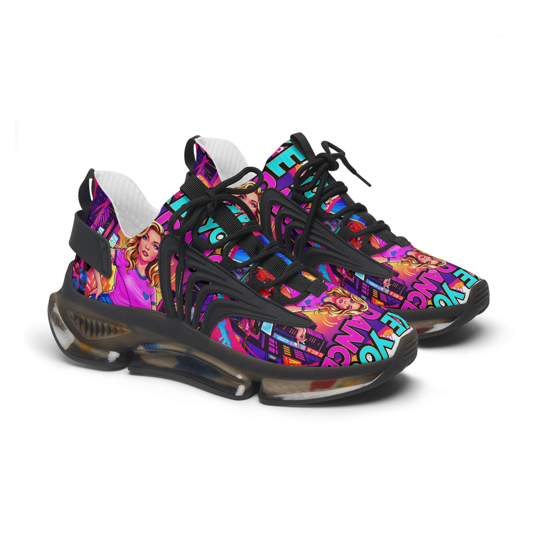 Women's Mesh Sneakers — "Shake Your Love Dance "Colorful Retro Pop Art Graphic Trainers