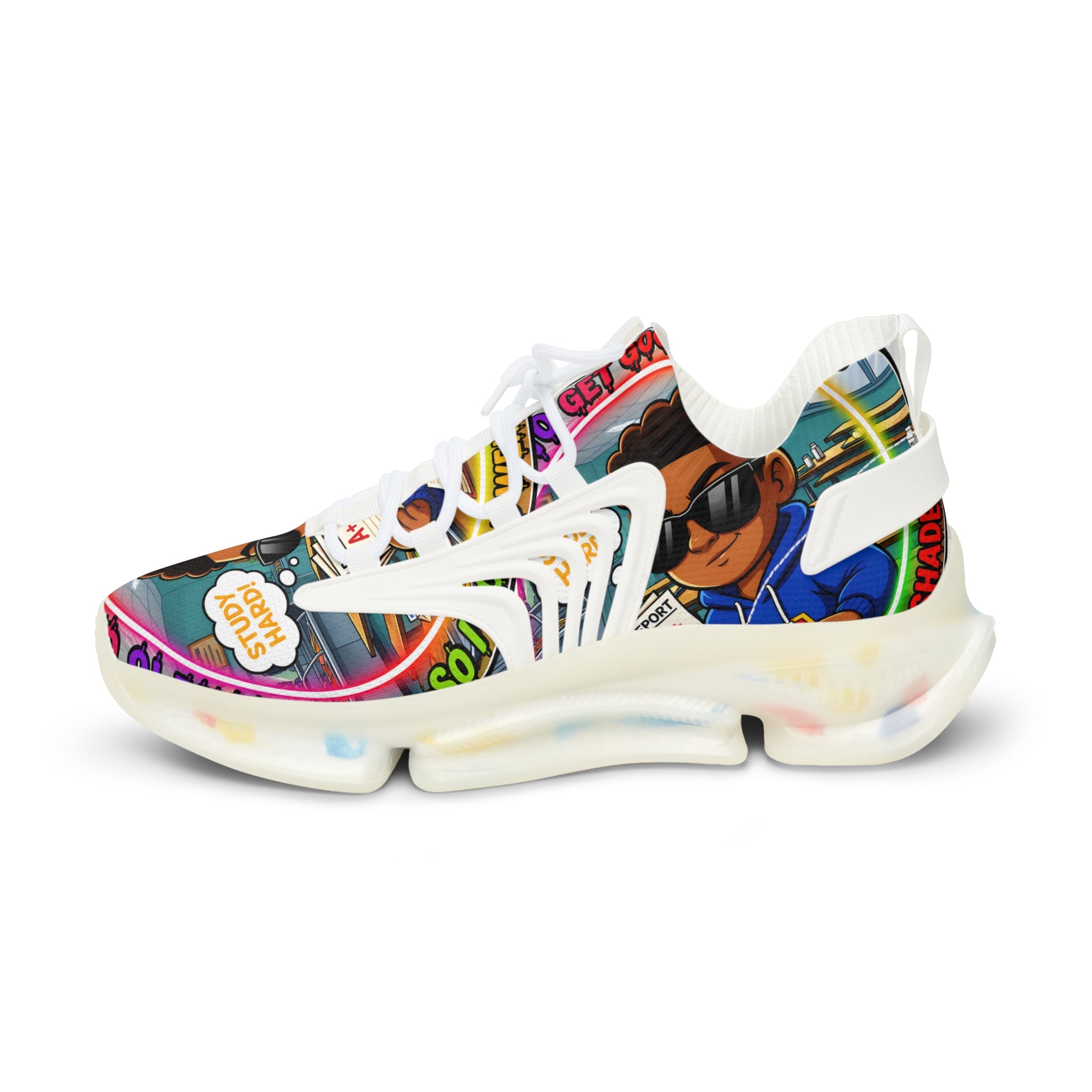 Men's Mesh Sneakers — "I Have To Get Good Grades" Colorful Urban Cartoon Print Athletic Shoes