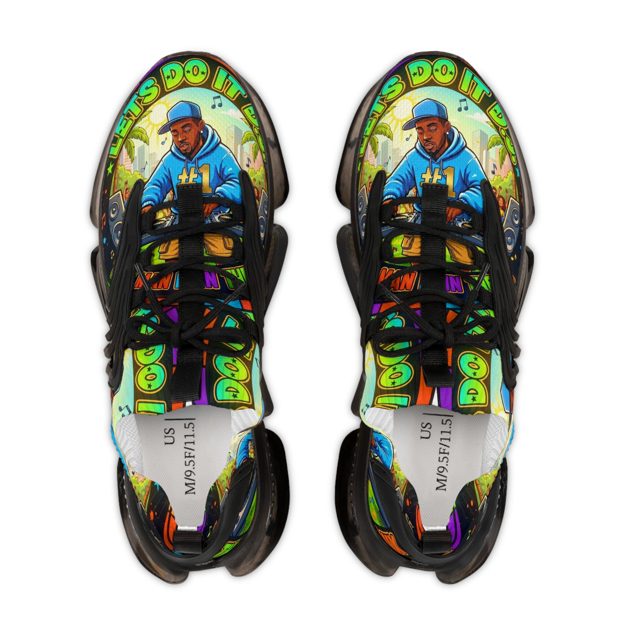 Men's Graphic Mesh Sneakers — " Lets Do It DJ" Colorful Retro DJ Street Style