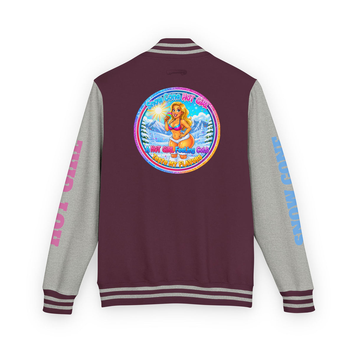Angel Pinup Letterman Jacket — "Snowcone Hot Girl " Graphic Varsity Jacket