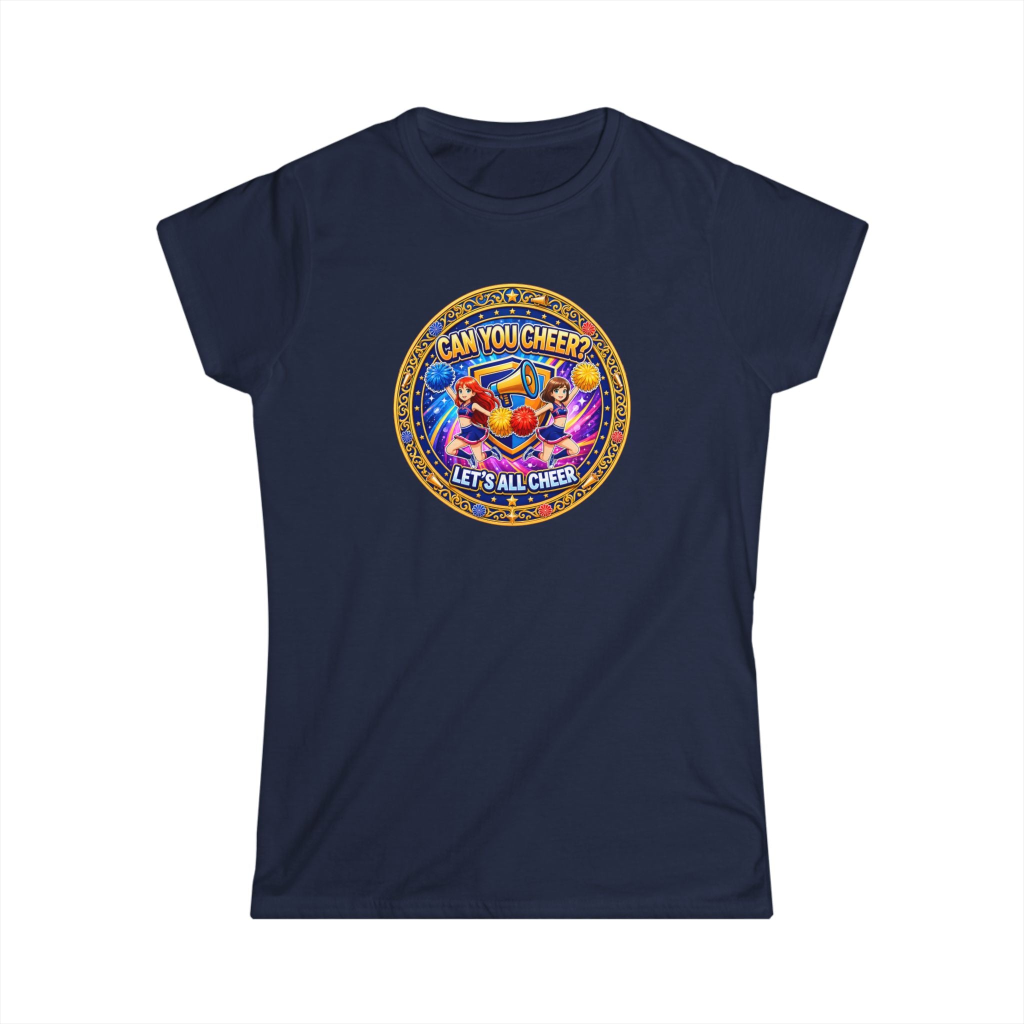 "Can You Cheer? Let's All Cheer" Women’s Graphic Tee — Colorful Cheerleading Spirit Shirt