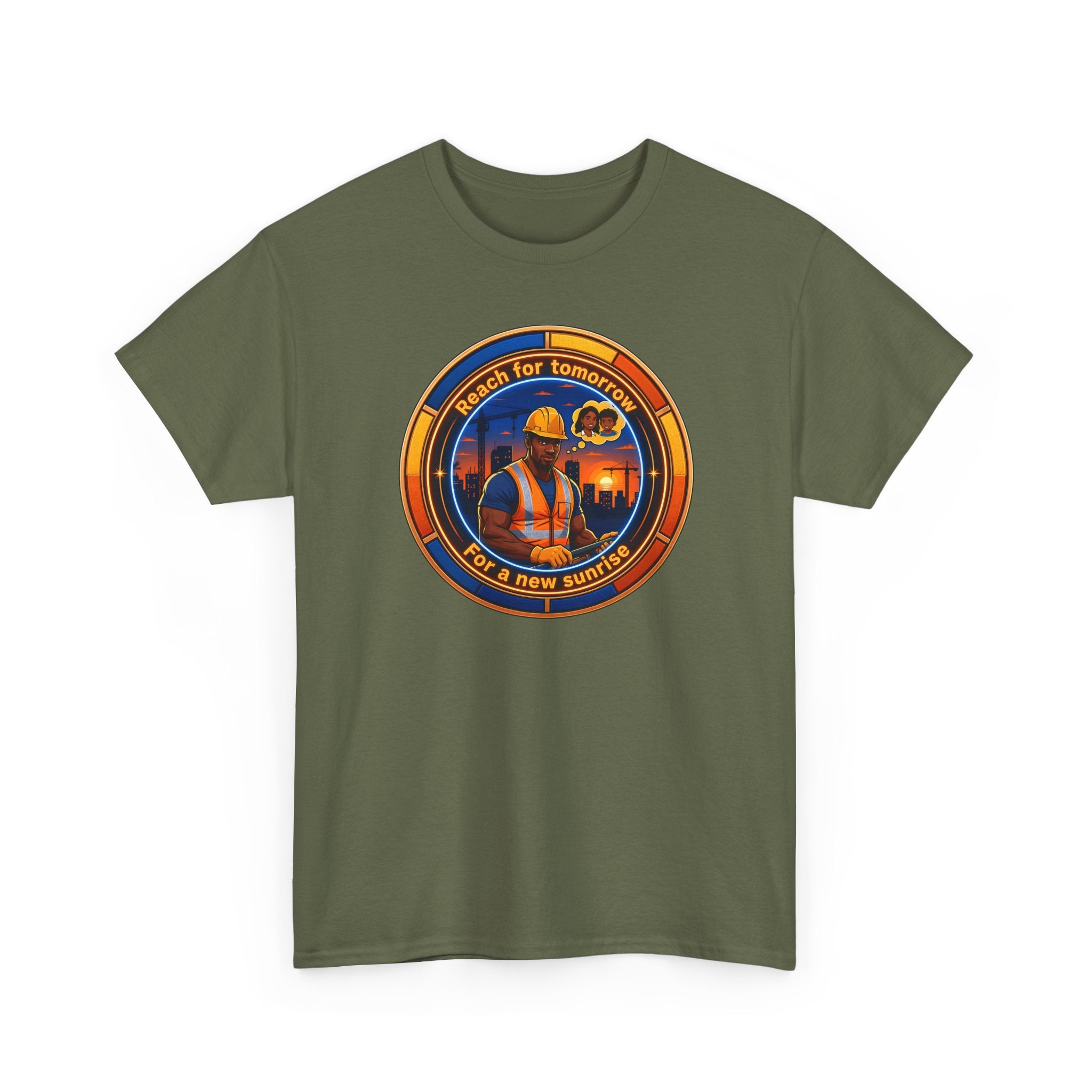 Construction Worker Sunset Tee — “Reach for Tomorrow ” Safety Crew T-Shirt