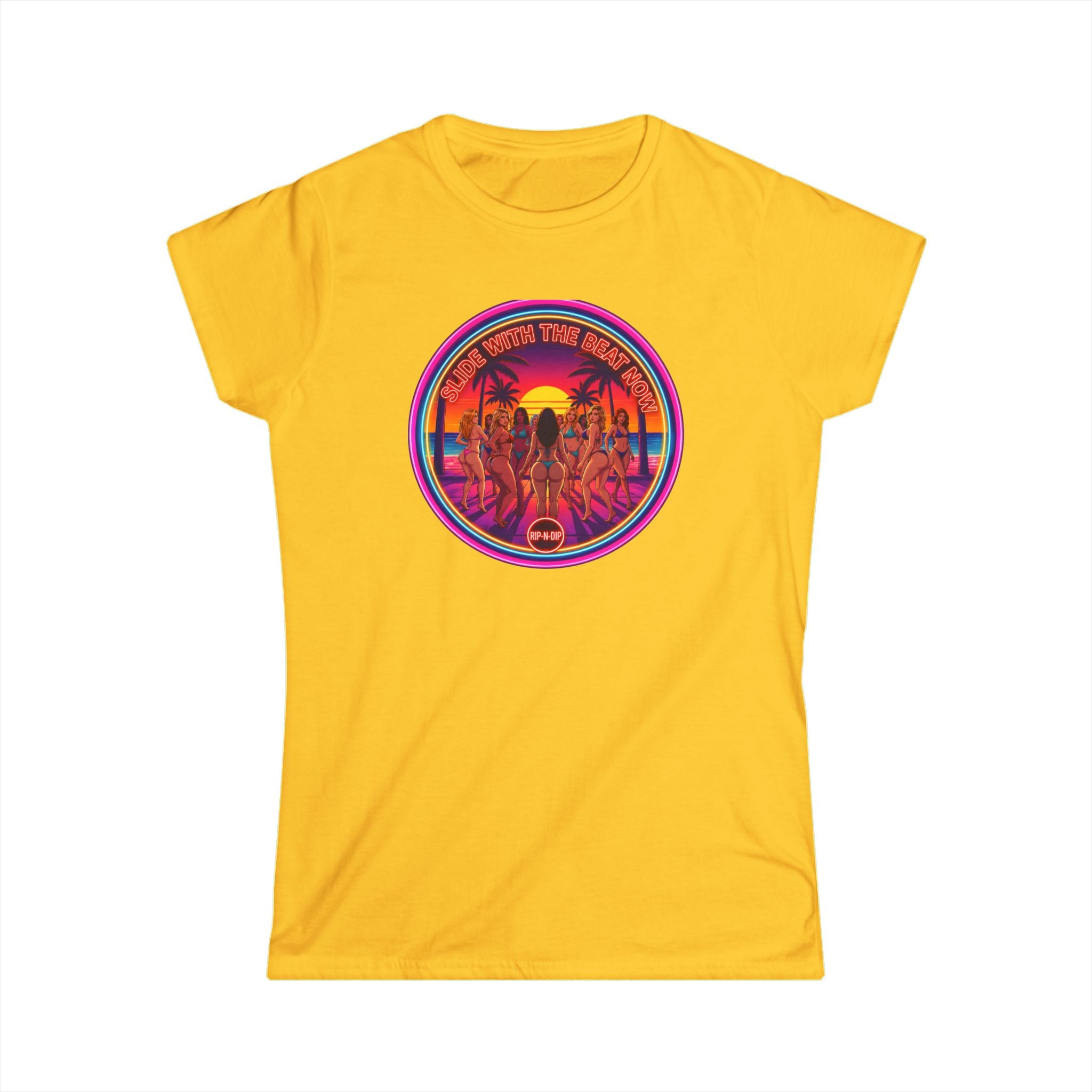 Women's Tee - " Slide With The Beat Now " Classic White Softstyle Short Sleeve