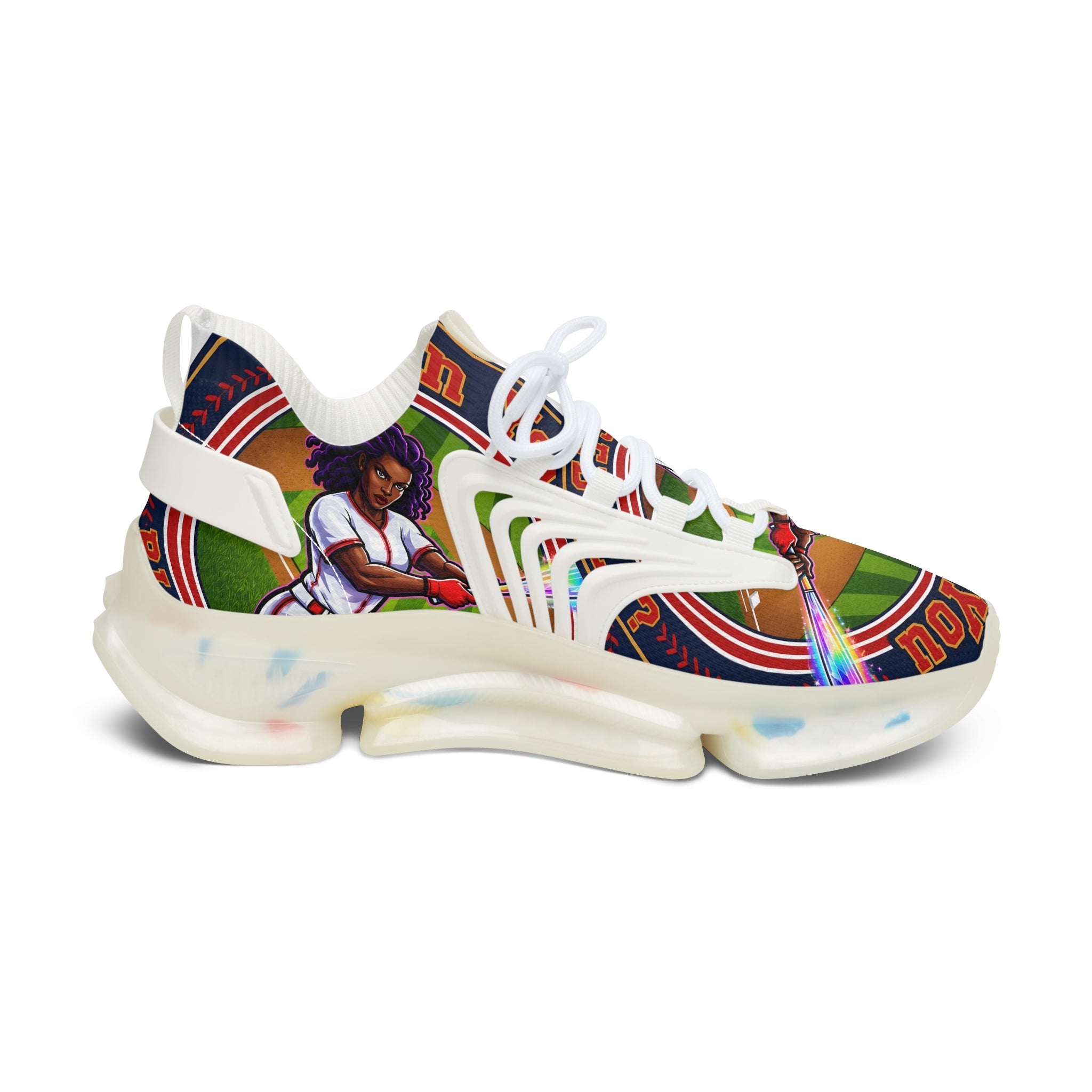 Women's Mesh Sneakers — " Can You Play Baseball "Vibrant Afrocentric Athletic Shoes with 'I Can You' Graphic