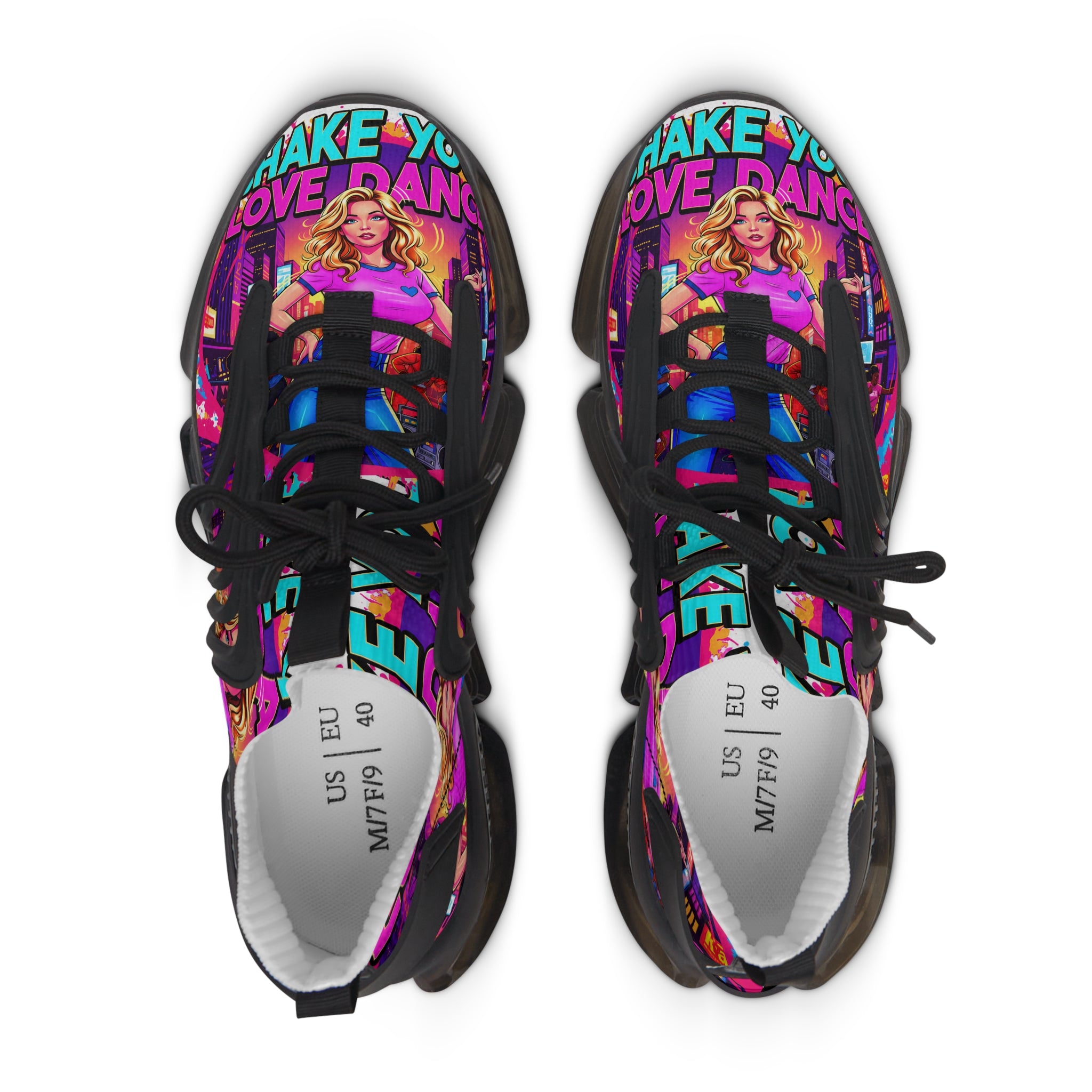 Women's Mesh Sneakers — "Shake Your Love Dance "Colorful Retro Pop Art Graphic Trainers