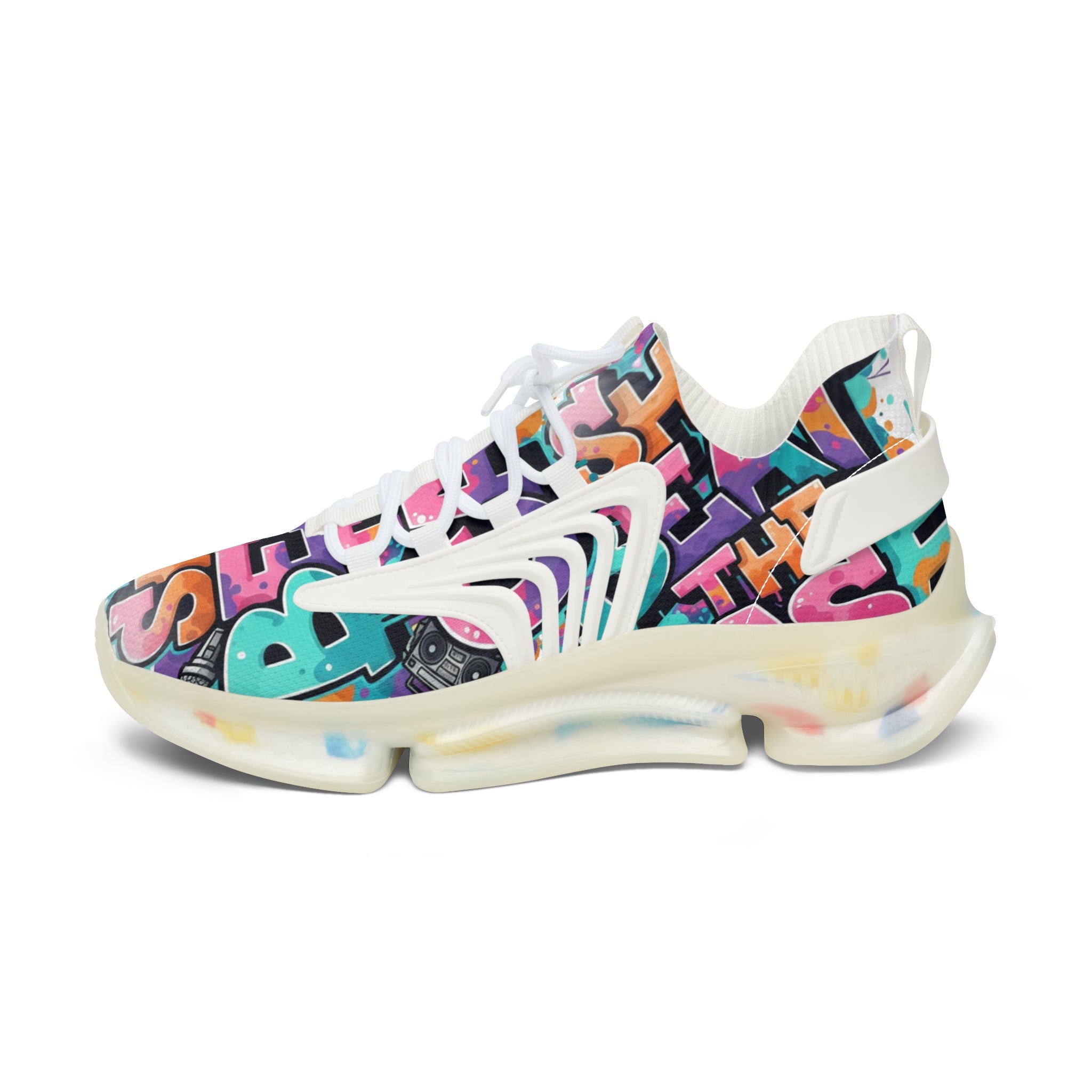 Women’s Mesh Sneakers —"She Beat The Case"Colorful Graffiti Statement Athletic Shoes