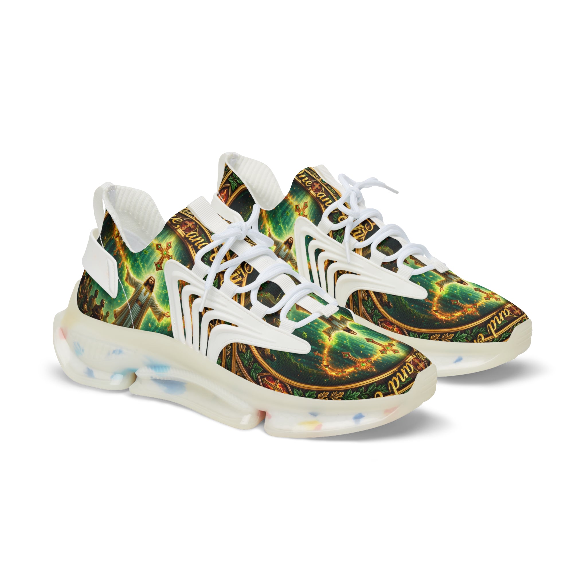 Men's Mesh Sneakers — " The One And Only Jesus Christ " Vintage Celtic Sword & Shield Athletic Shoes
