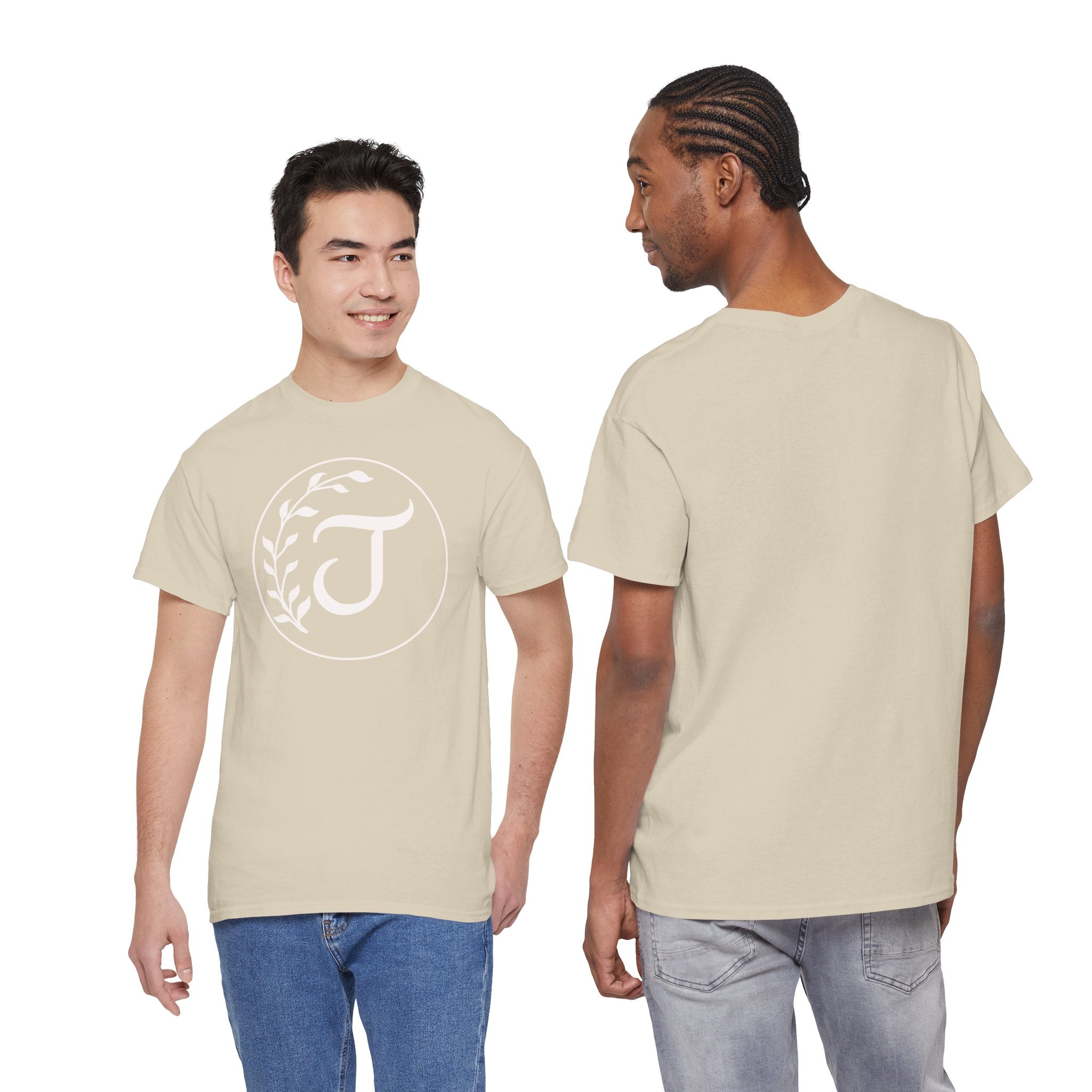 White Tee with Subtle "Floral J " Jesus Christ "— Minimalist Japanese Character T-Shirt