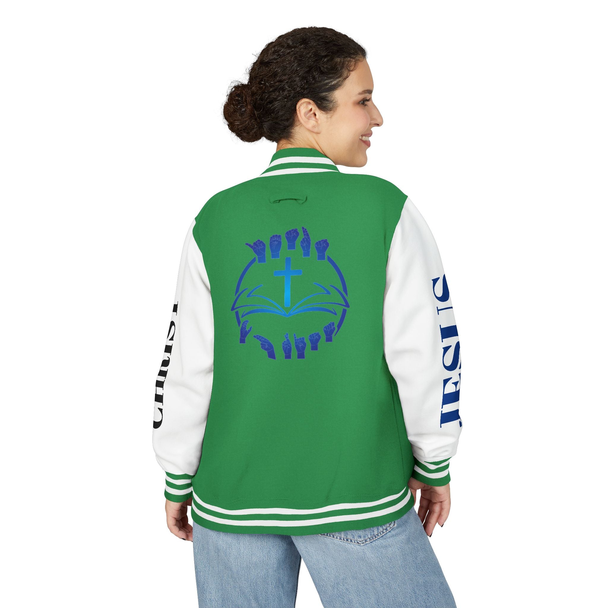 Christian Cross Letterman Jacket — Faith Crewneck Varsity Jacket