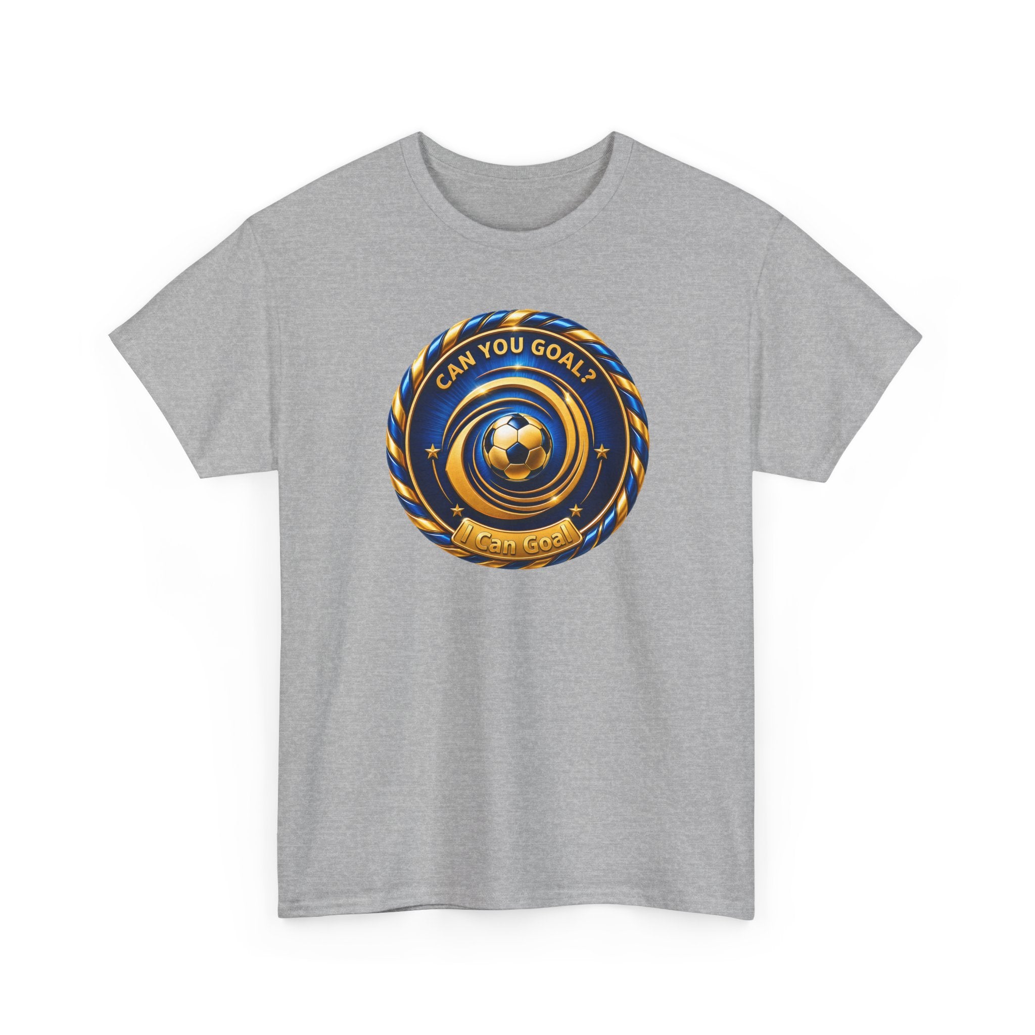 Soccer Badge Tee — "Can You Goal?" Graphic Soccer Shirt