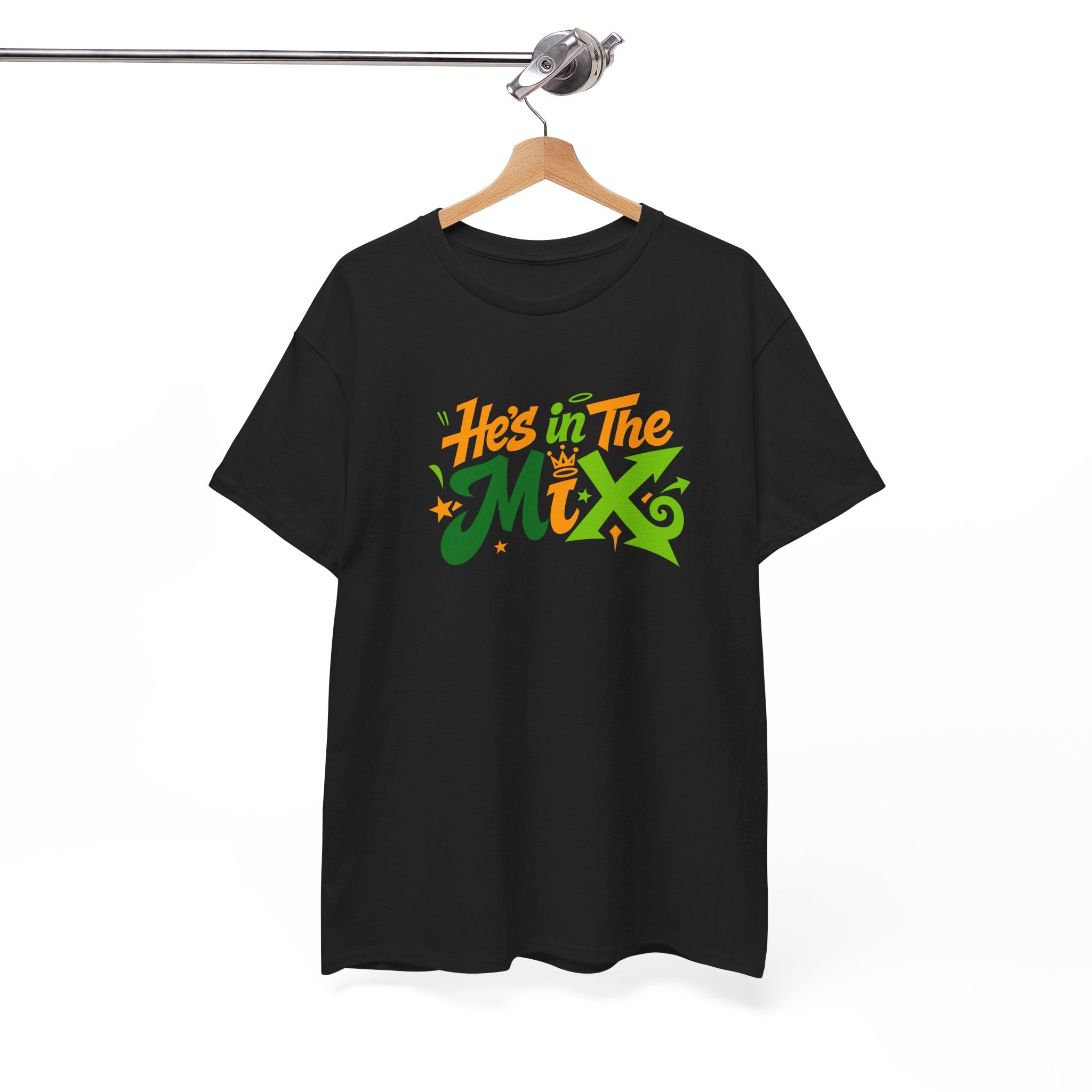"He's in the Mix" T-Shirt — Retro Green & Orange DJ/Music Tee