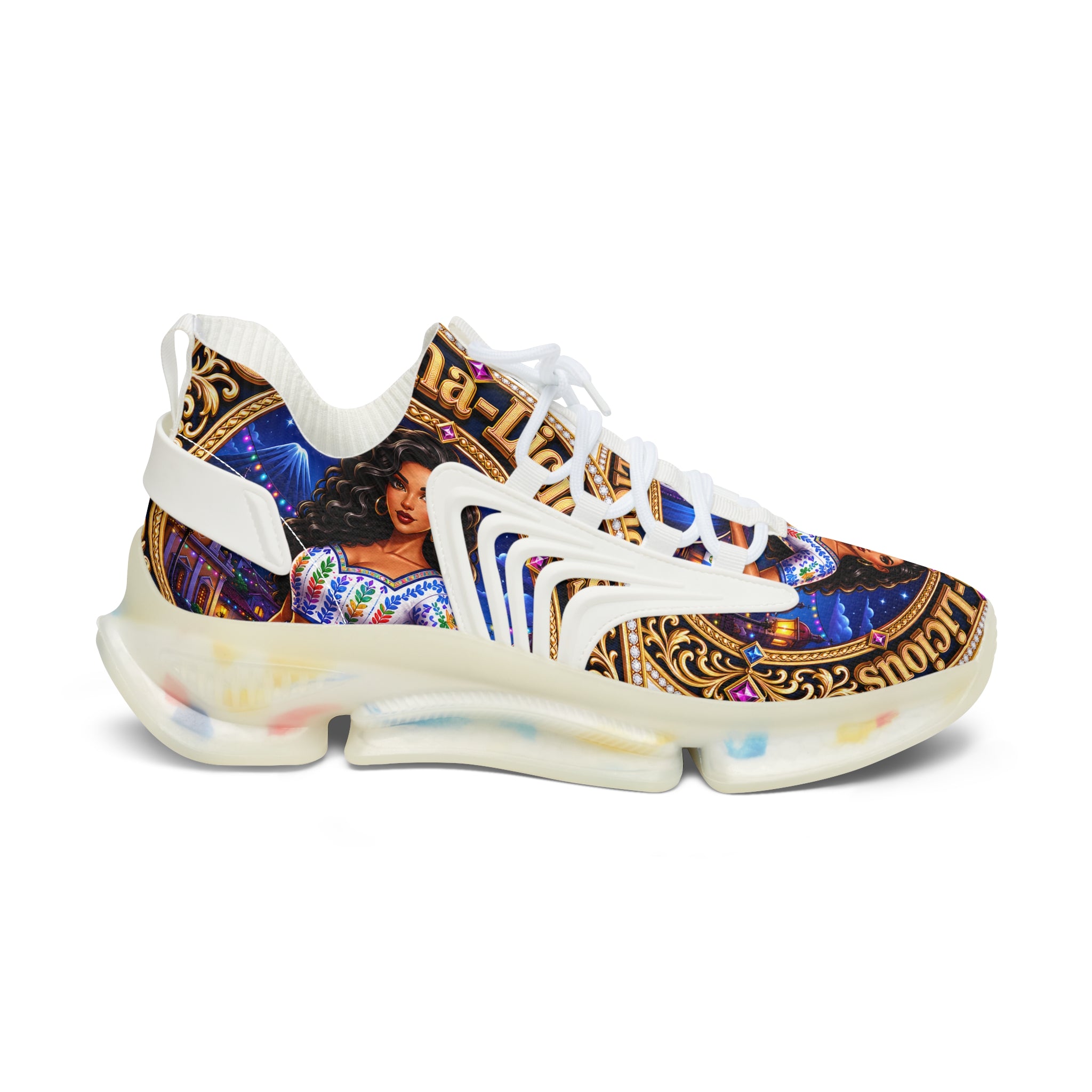 Women's Mesh Sneakers — Colorful Folklore Print Athletic Shoes