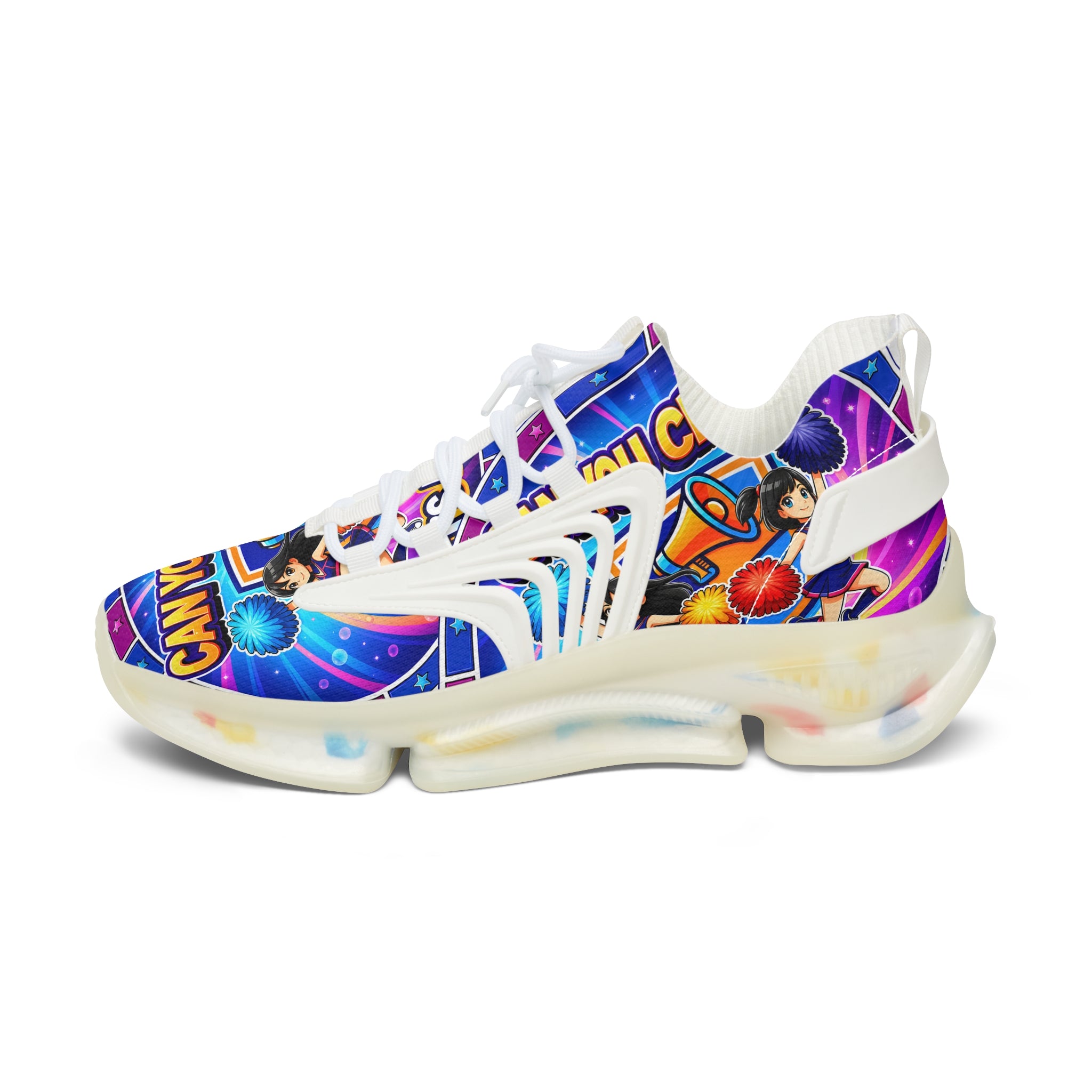 Women's Mesh Sneakers " Can You Cheer?" — Colorful Retro Graphic Athletic Shoes