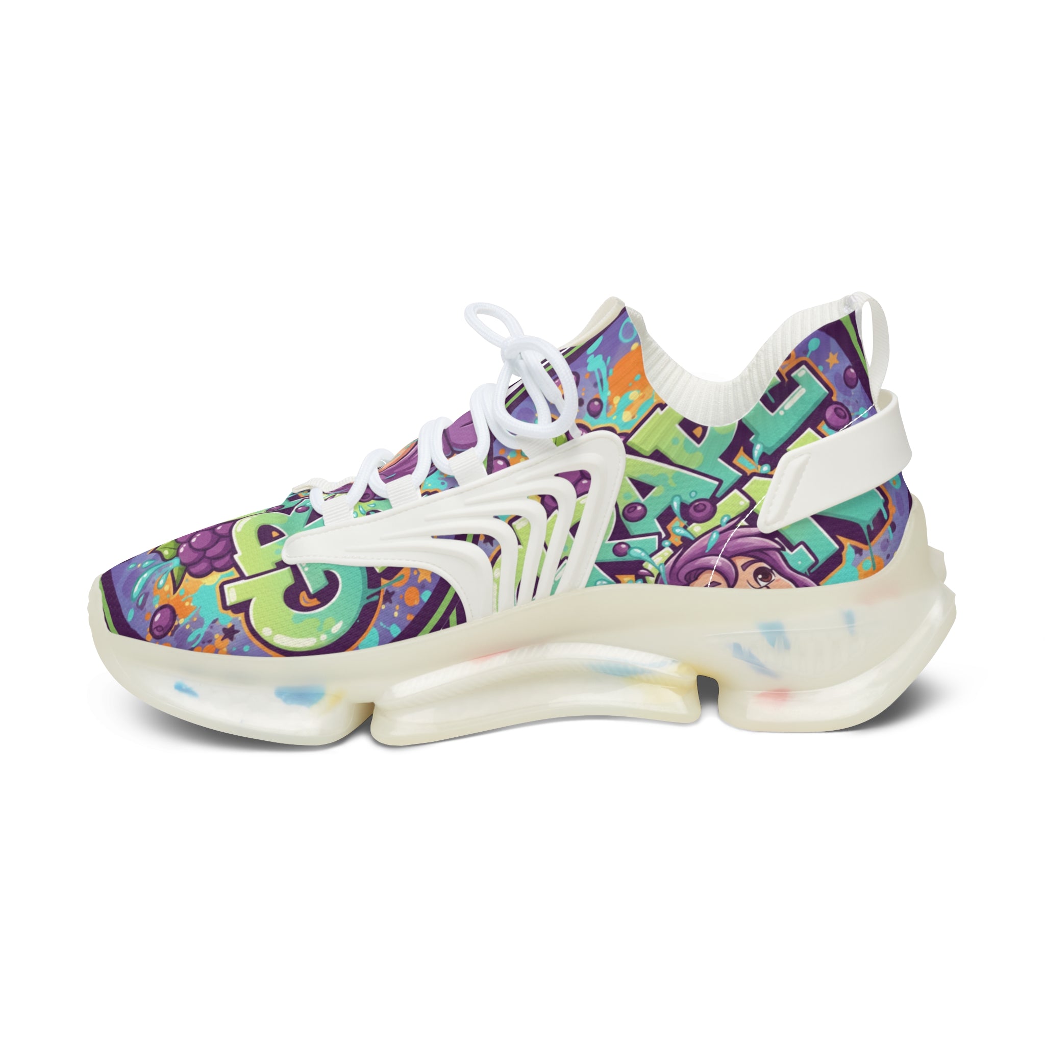 Grape Graffiti Mesh Sneakers — " Grape Run" Colorful Streetwear Athletic Shoes