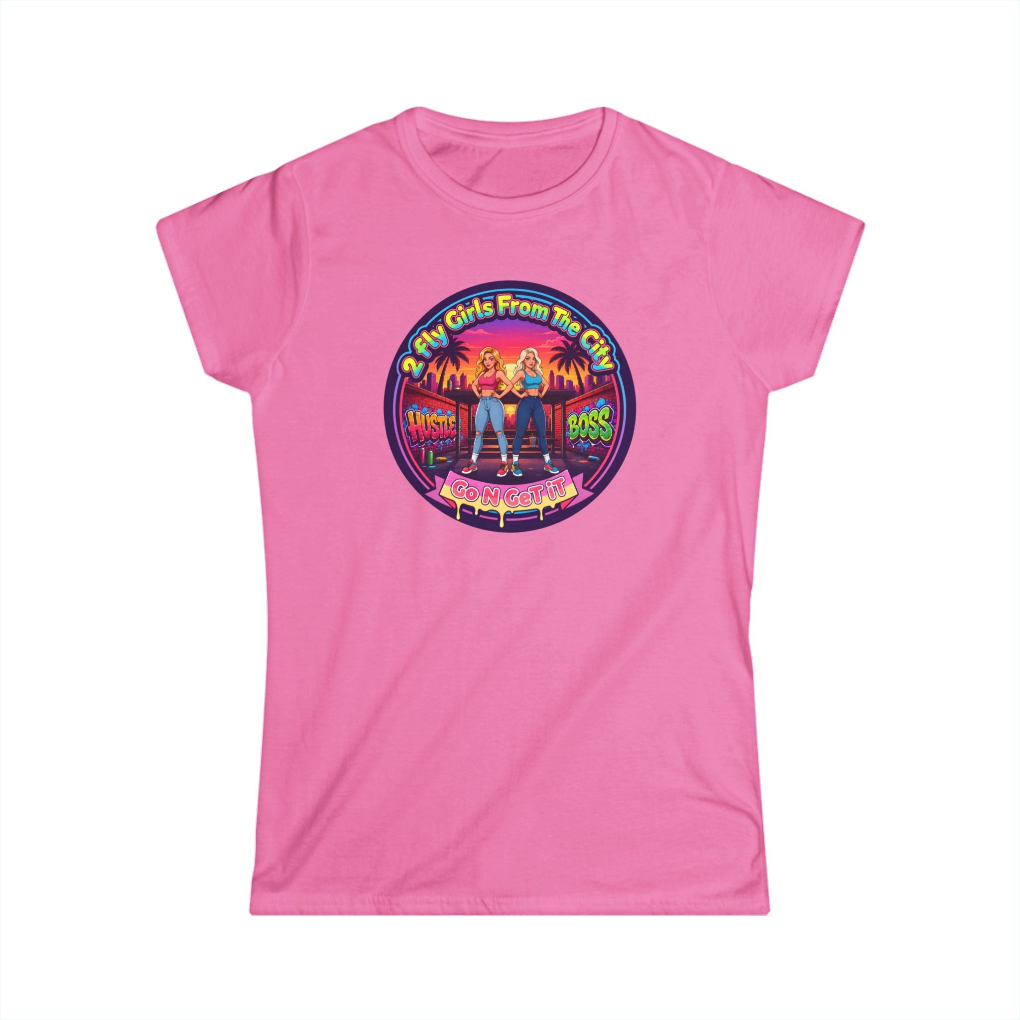 Retro '2 Fly Girls From The City"  Graphic Tee - 80s Sunset Rock Band Vibe