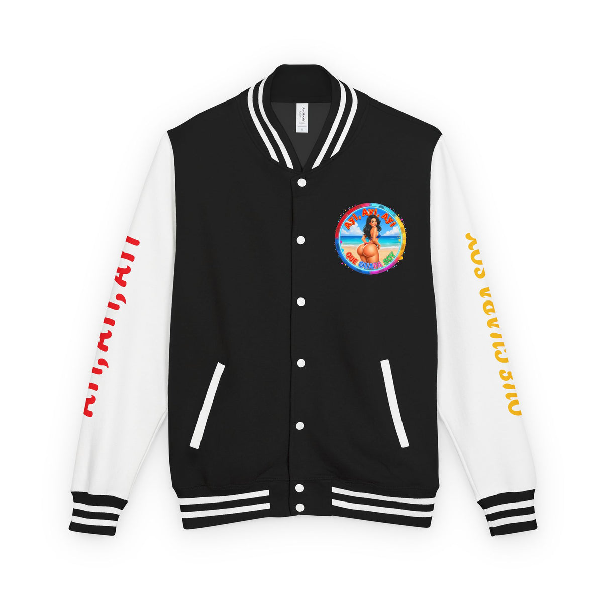 Letterman Jacket – Retro Beach Pinup Varsity Jacket with 'Ayi Ayi Ayi' Graphic