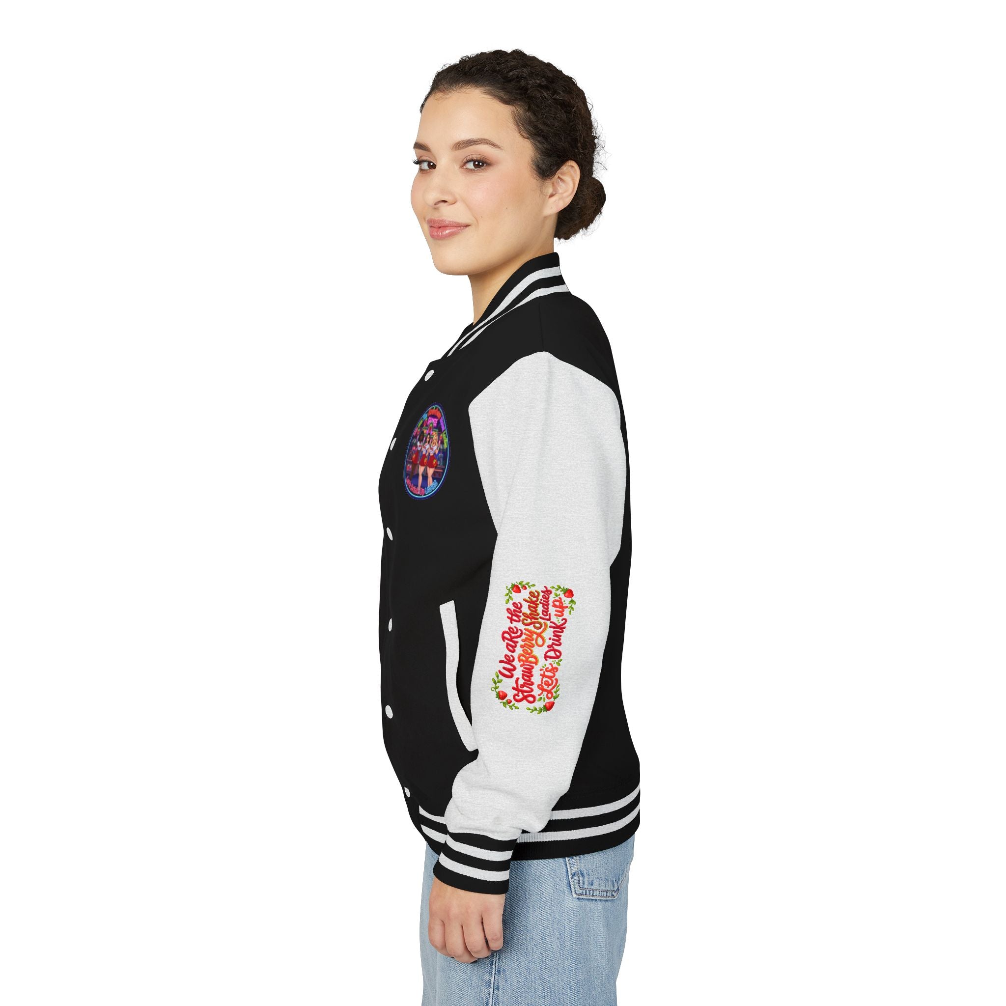 Letterman Jacket —" We Are The Strawberry Shake Ladies " Retro Shakee Cheer Graphic
