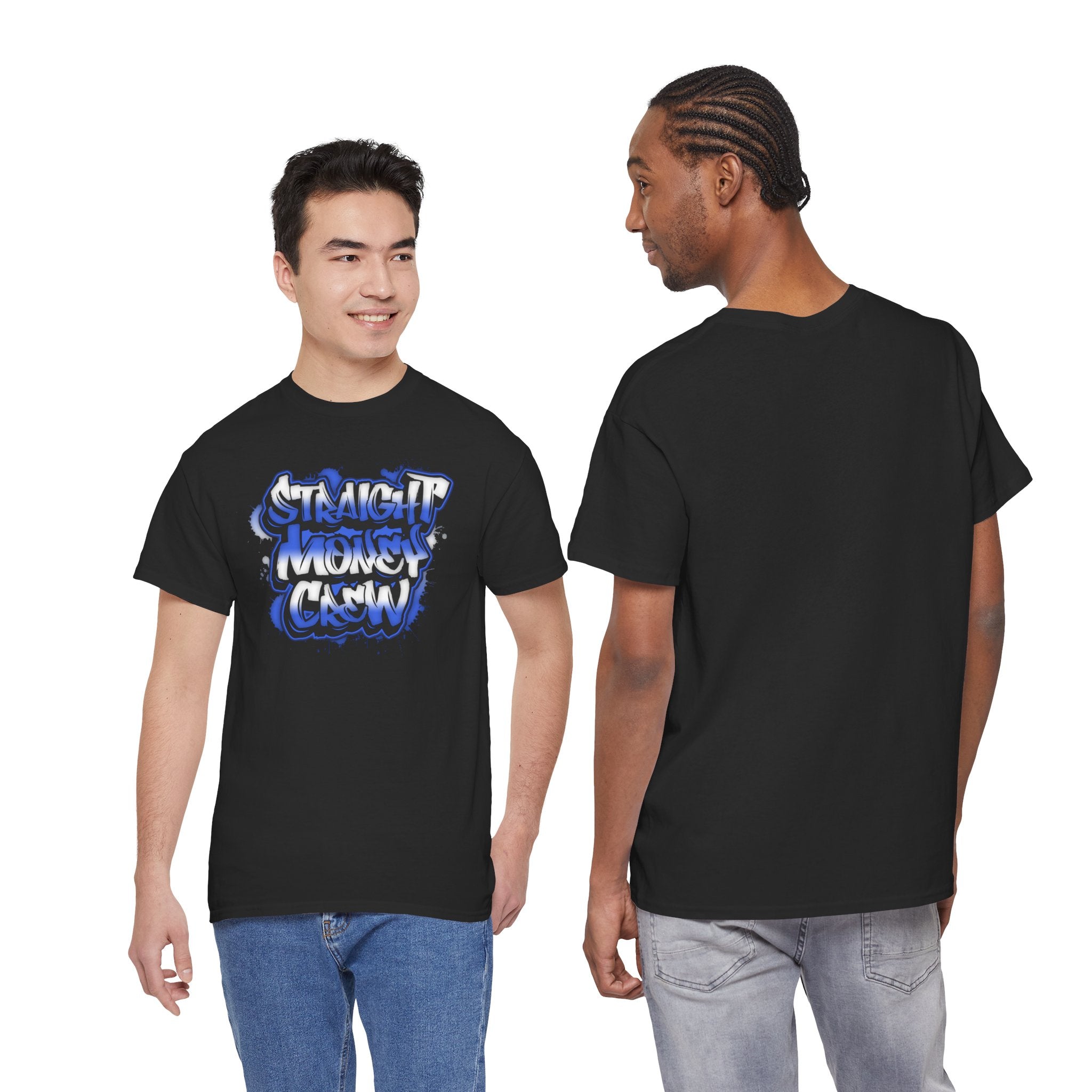 T-Shirt — "Stackin' Money Crew" Blue Graffiti Graphic Tee