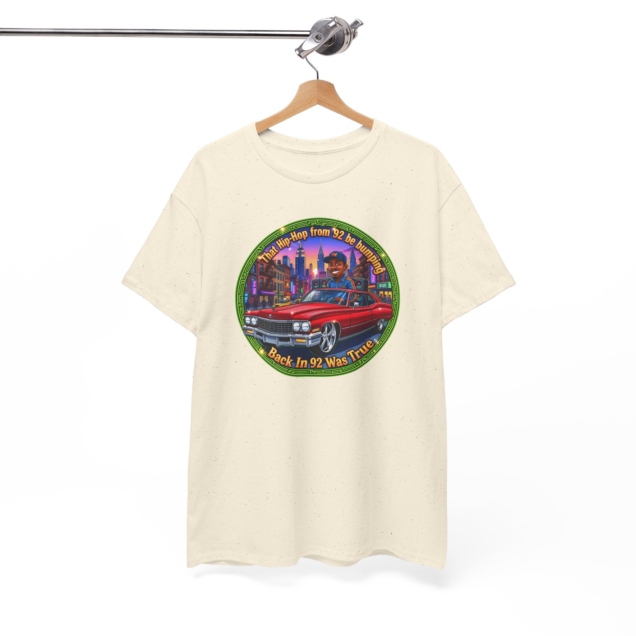 Vintage Red Convertible T-Shirt – “That Hip-hop From 92 Be Bumping" Retro City Cruise Tee