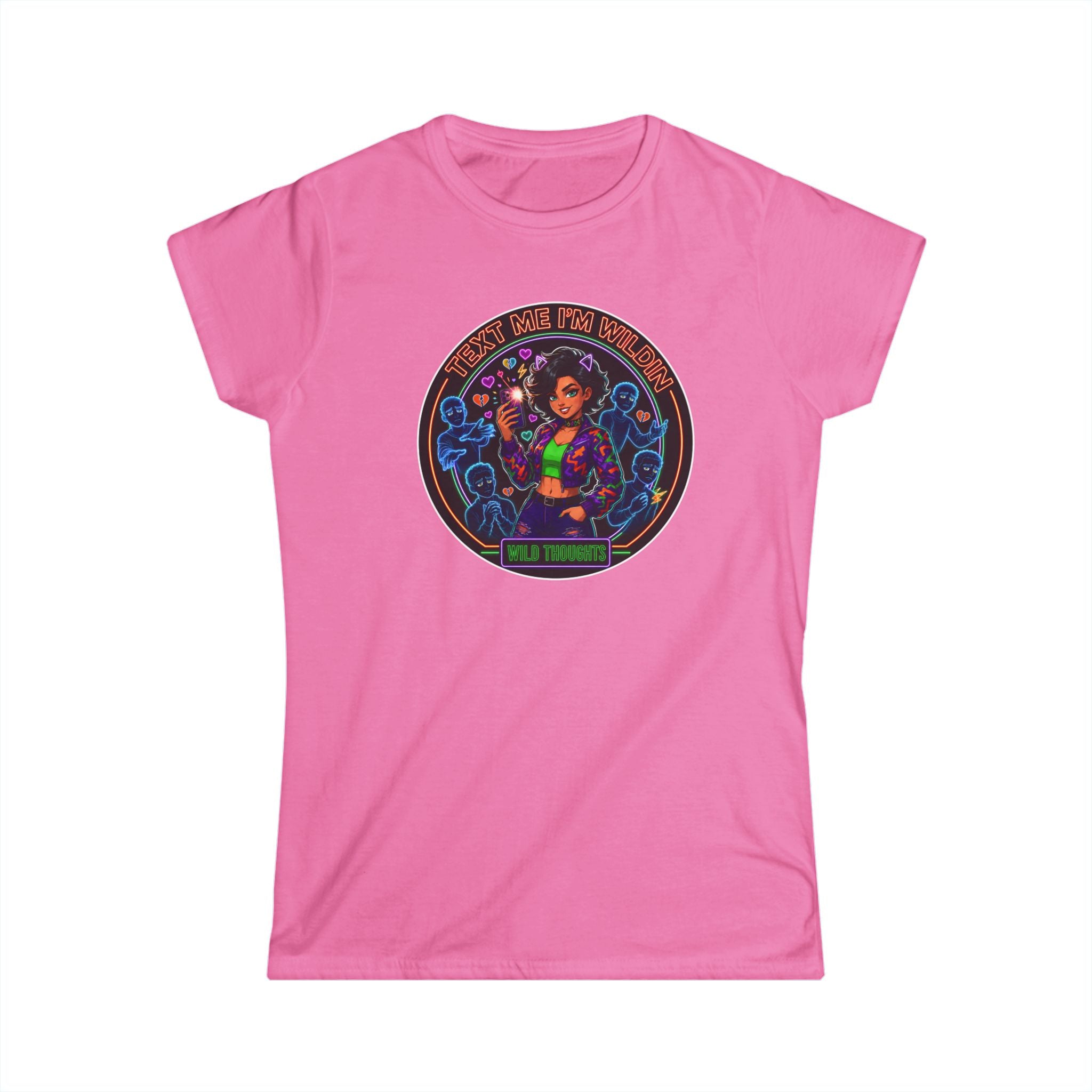 Women's Tee — "Text Me, I'm Wilding" Vibrant Cosmic Girl Graphic