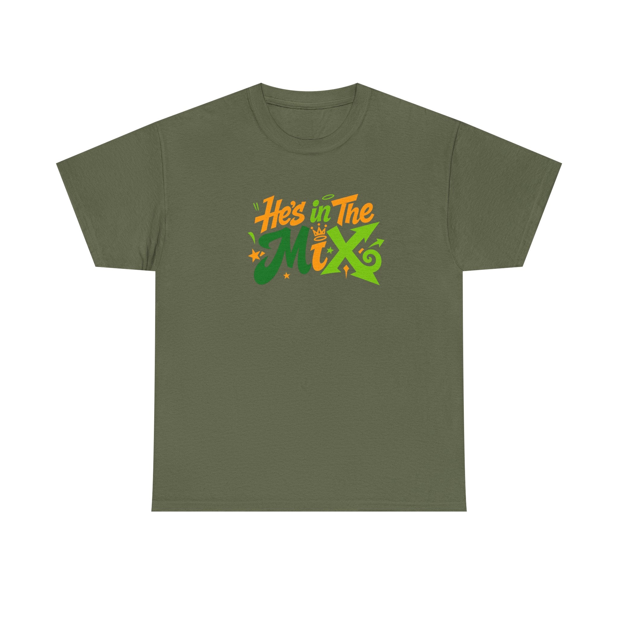 "He's in the Mix" T-Shirt — Retro Green & Orange DJ/Music Tee