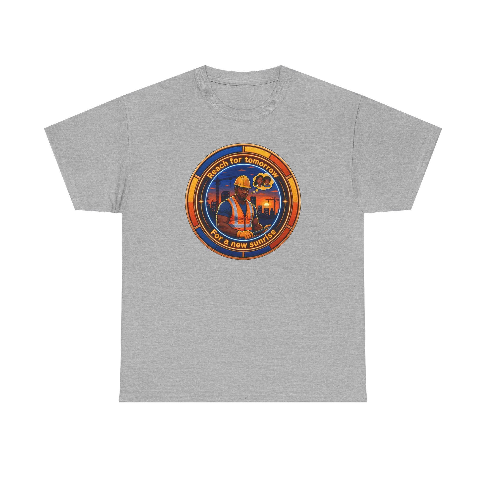 Construction Worker Sunset Tee — “Reach for Tomorrow ” Safety Crew T-Shirt