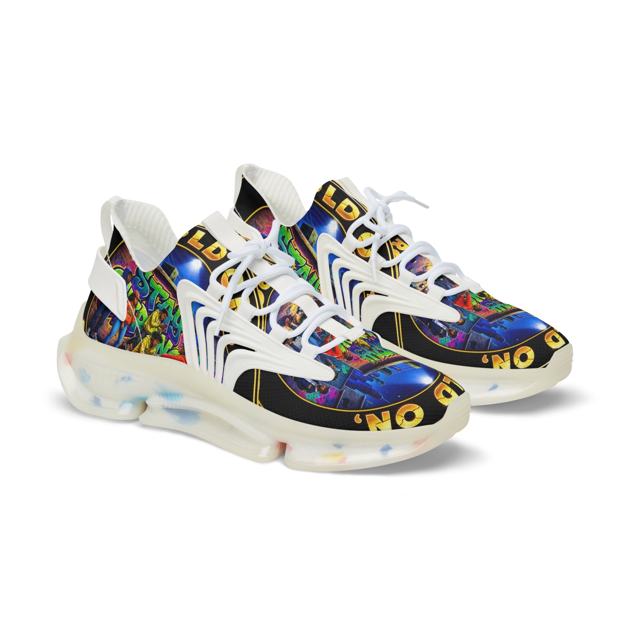 Men's Mesh Sneakers — "Hold On Be Strong" Retro Arcade Graffiti Print Athletic Shoes