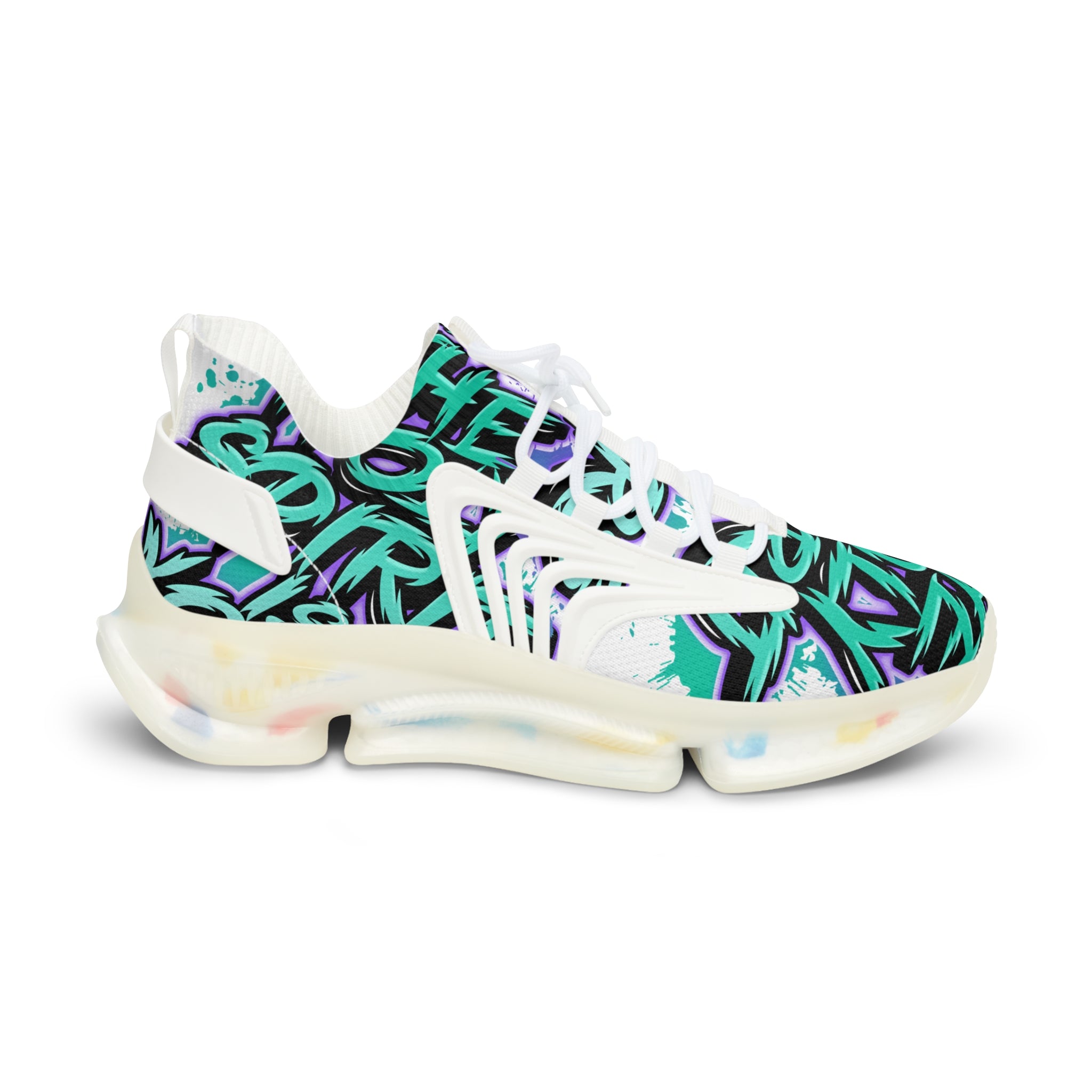 Men's Mesh Sneakers —"The Holy Spirit Is Yours'Bold Teal Graffiti Pattern Athletic Shoes