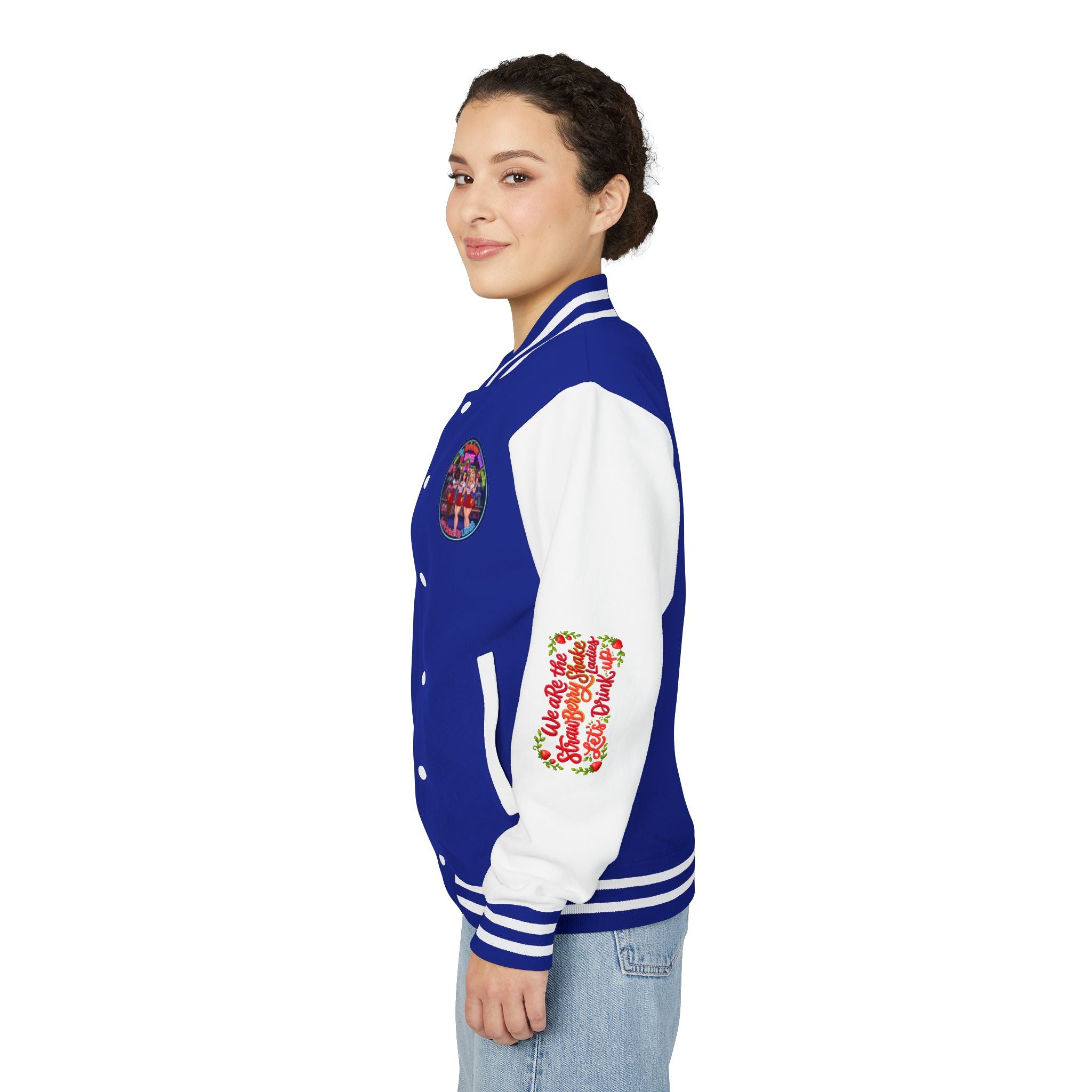 Letterman Jacket —" We Are The Strawberry Shake Ladies " Retro Shakee Cheer Graphic