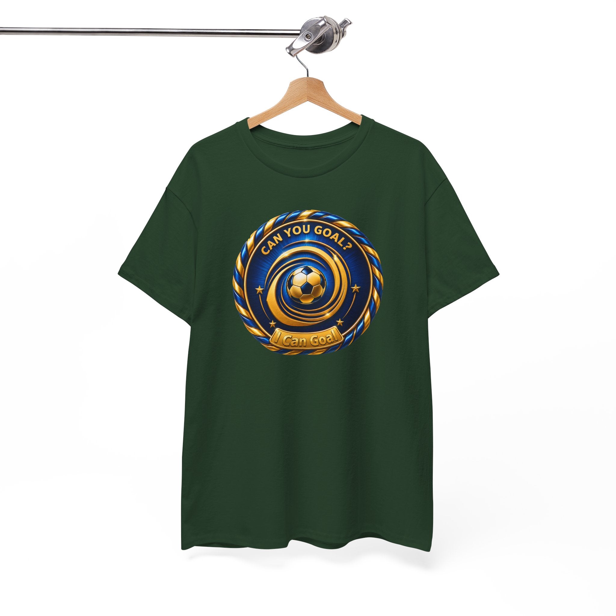 Soccer Badge Tee — "Can You Goal?" Graphic Soccer Shirt