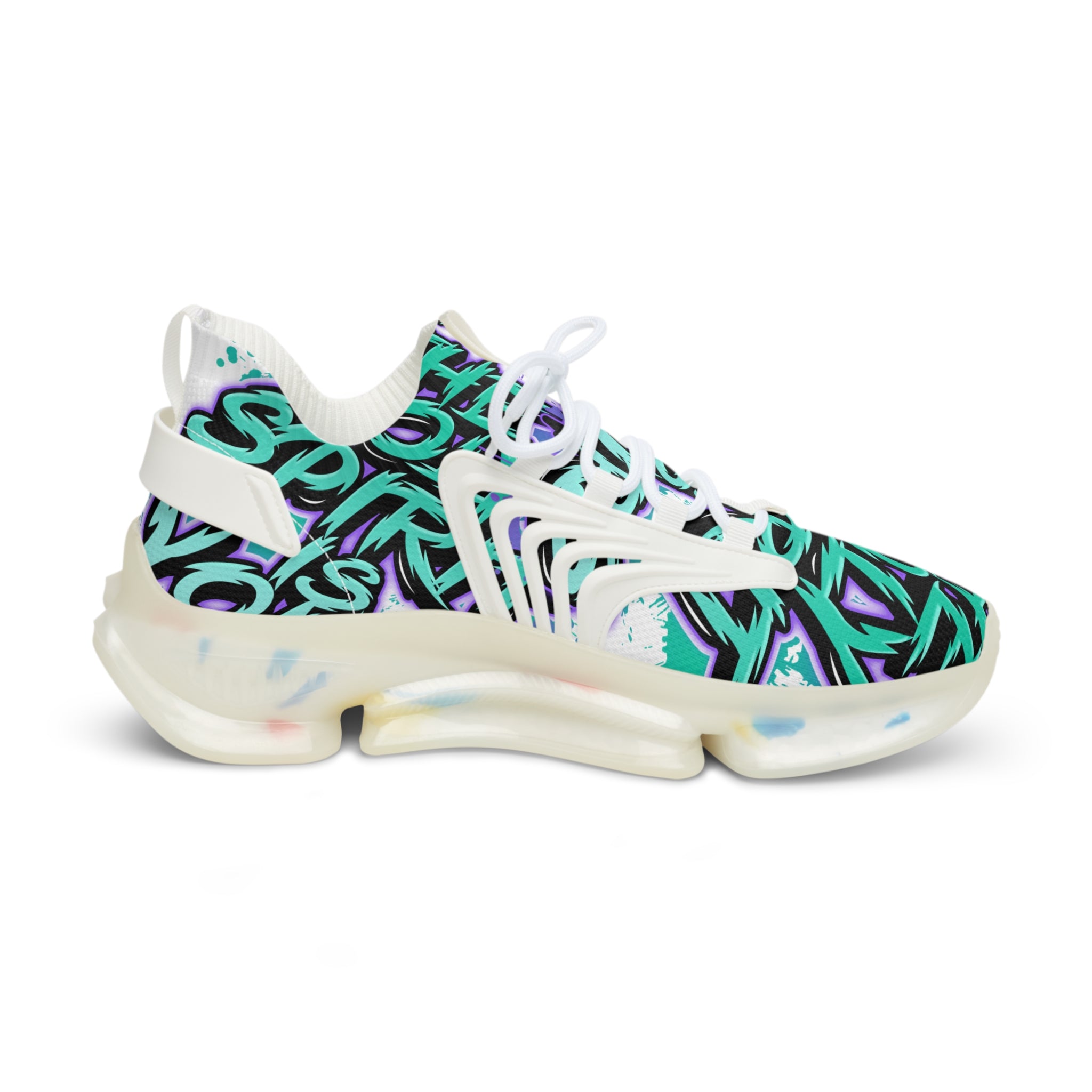 Men's Mesh Sneakers —"The Holy Spirit Is Yours'Bold Teal Graffiti Pattern Athletic Shoes