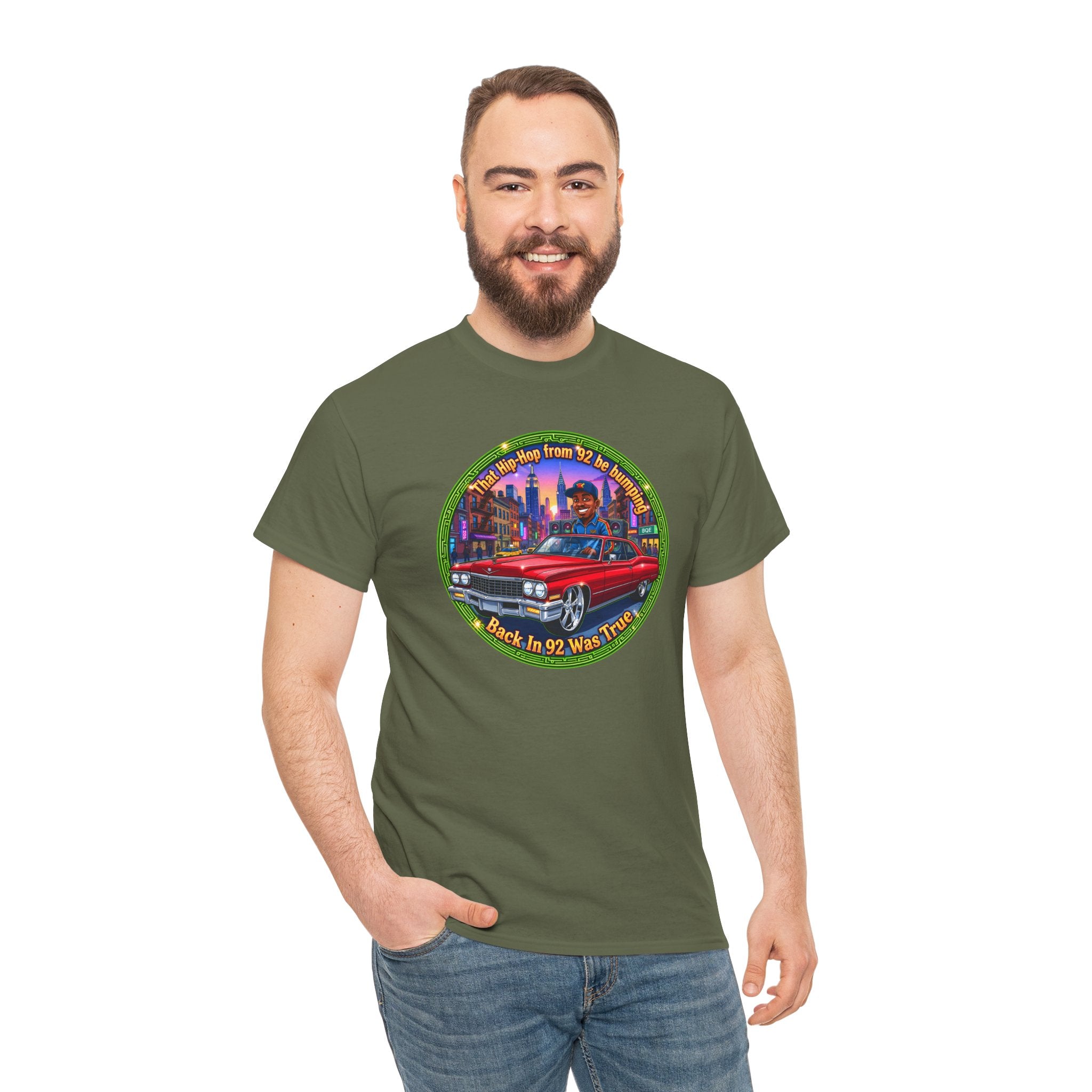 Vintage Red Convertible T-Shirt – “That Hip-hop From 92 Be Bumping" Retro City Cruise Tee