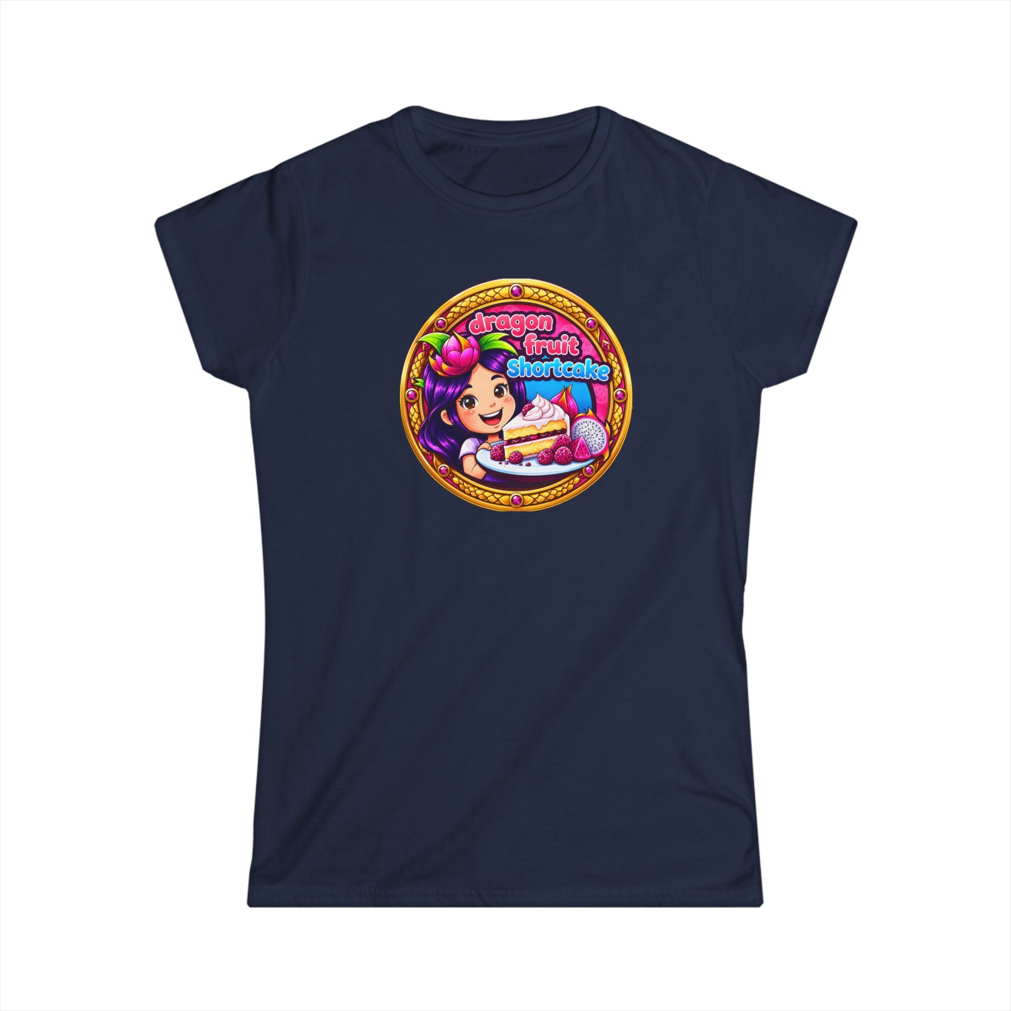 Women’s T‑Shirt — Cute Retro Girl with "Dragon Fruit Shortcake ” Graphic